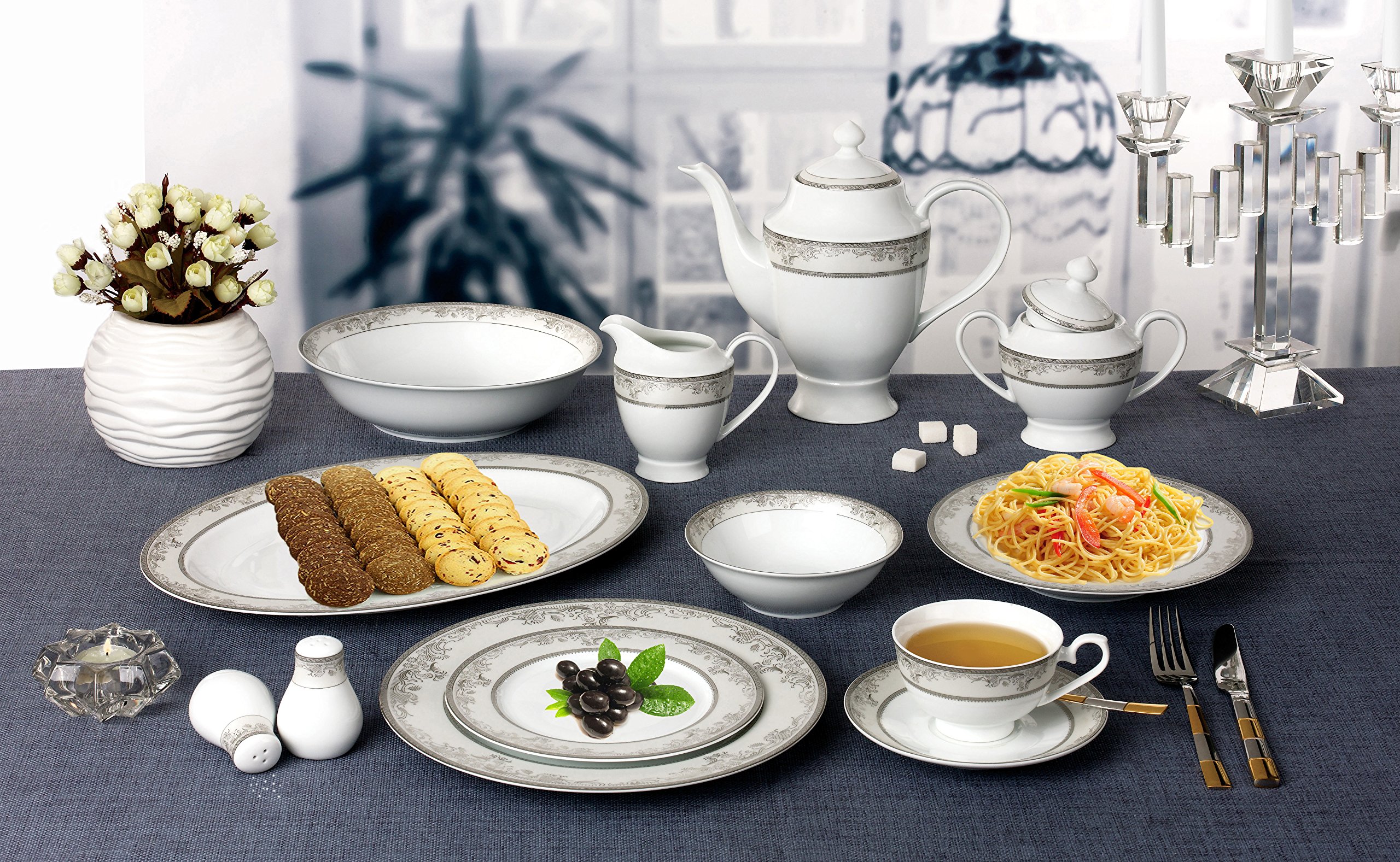 Amazon.com | Lorren Home Trends 57 Piece 'Juliette' Bone China