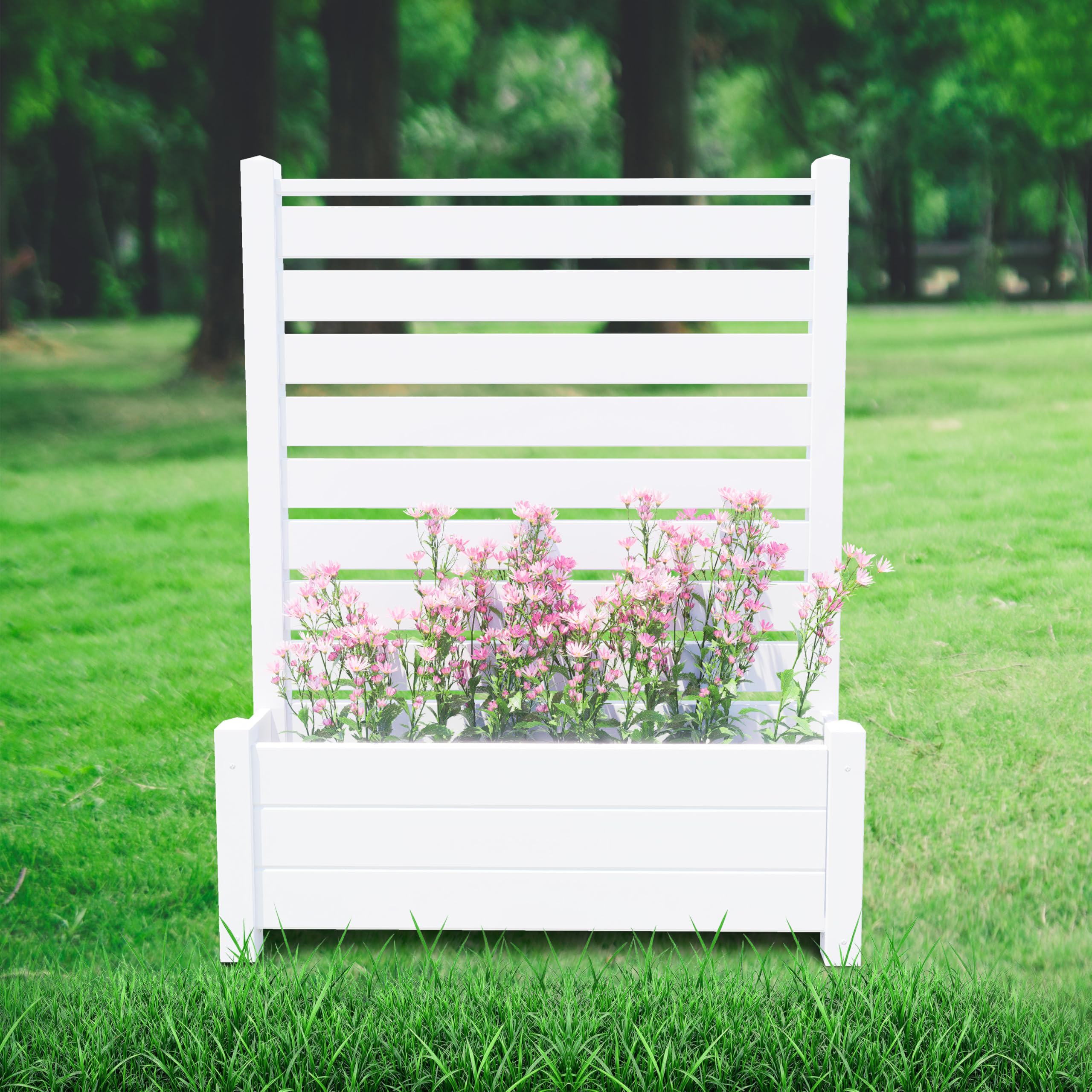Qikdesign No-Dig PVC Privacy Fence with Planter Box