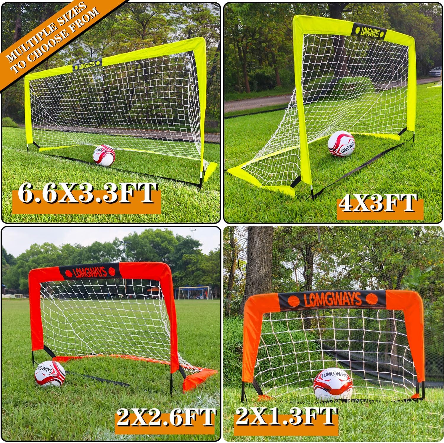 LOMGWAYS Soccer Goal for Kids + Youth with Carry Bag for Practice & Games