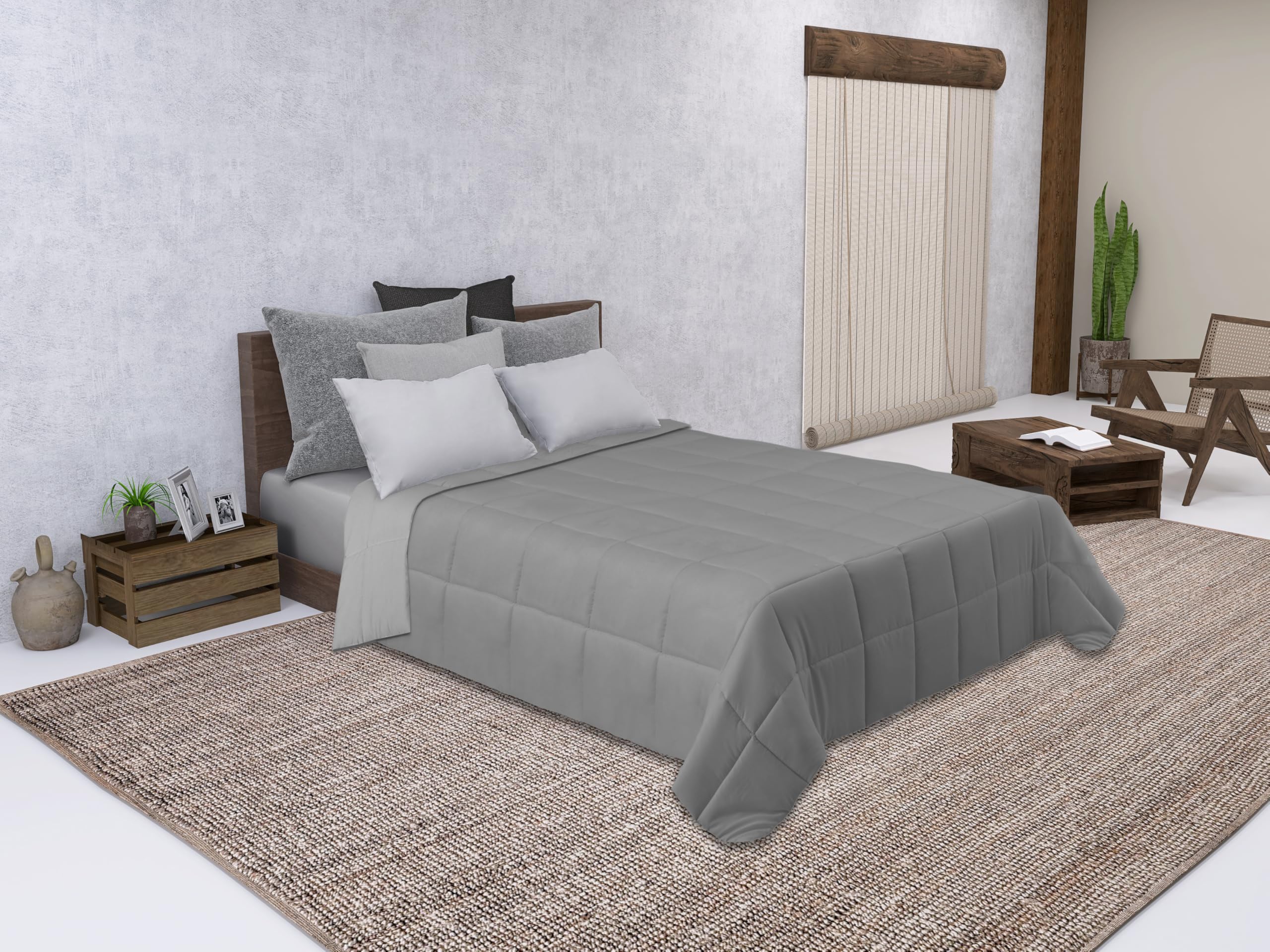 SOMNI HOME Edredón Reversible Nórdico Bicolor Otoño Cama 150/160 cm Duvet Tacto Pluma Microfibra Cálido Comodo Ligero. Cama Doble. Primavera Verano 200 gr. Perla - Gris 250x260