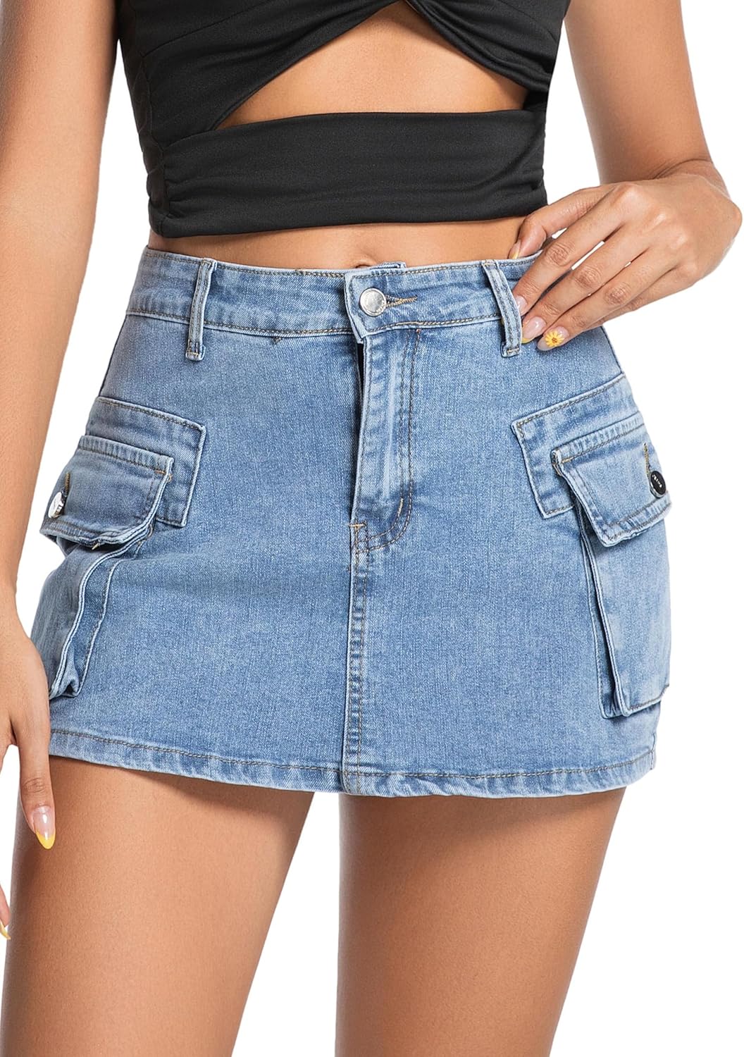 Denim Skorts Skirts for Women High Waist High Stretchy Cargo Mini Y2K Jean Skirt with Pockets - Image 6