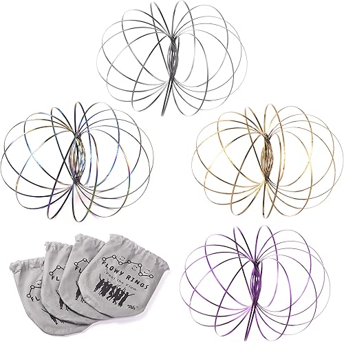 Kinetic - Anillos de flujo de brazo 3D  Pulsera mágica de resorte  Acero inoxidable (paquete de 4 multicolores) Gran recuerdo de fiesta y premio