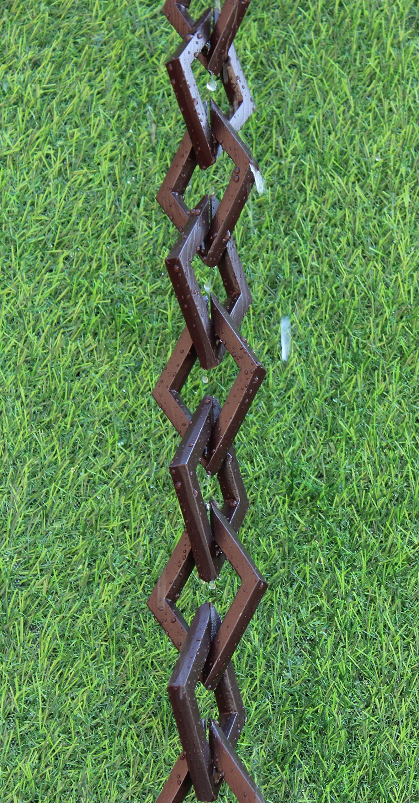 Diamond Links - Cadena de lluvia (revestimiento de polvo de bronce) con kit de instalación (14 pies)