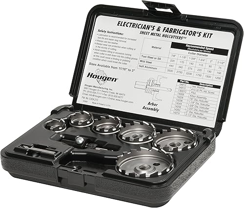 Hougen 14005 Kit de electricista y fabricantes de 11 piezas de 78 a 2-12" - 18" Profundidad de corte de acero de alta velocidad para chapa metálica
