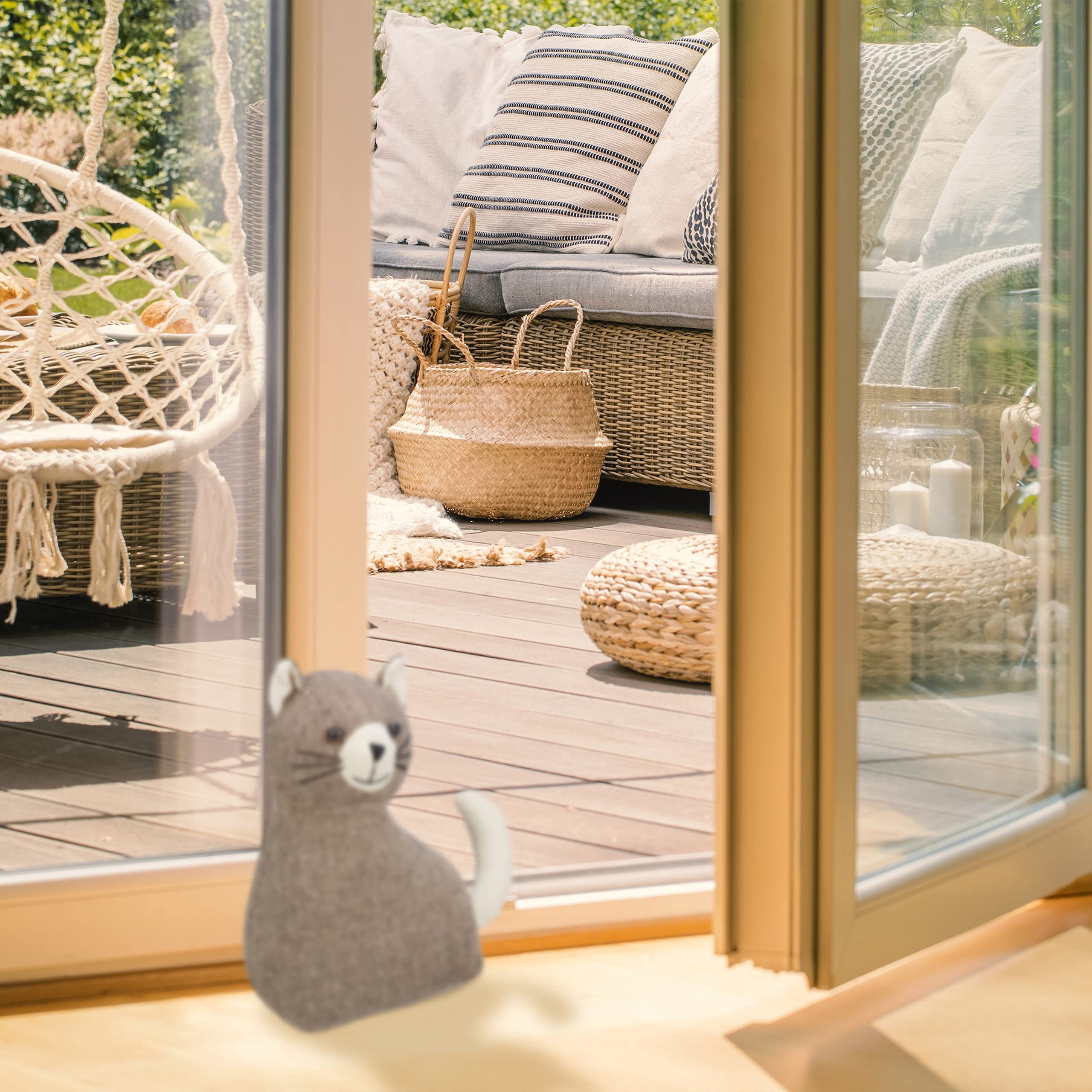 Relaxdays Gatto Fermaporta, Blocca Porta Pesante da Terra, in Stoffa, Interno in Sabbia, HLP: 25,5 x 22 x 10 cm, Marrone