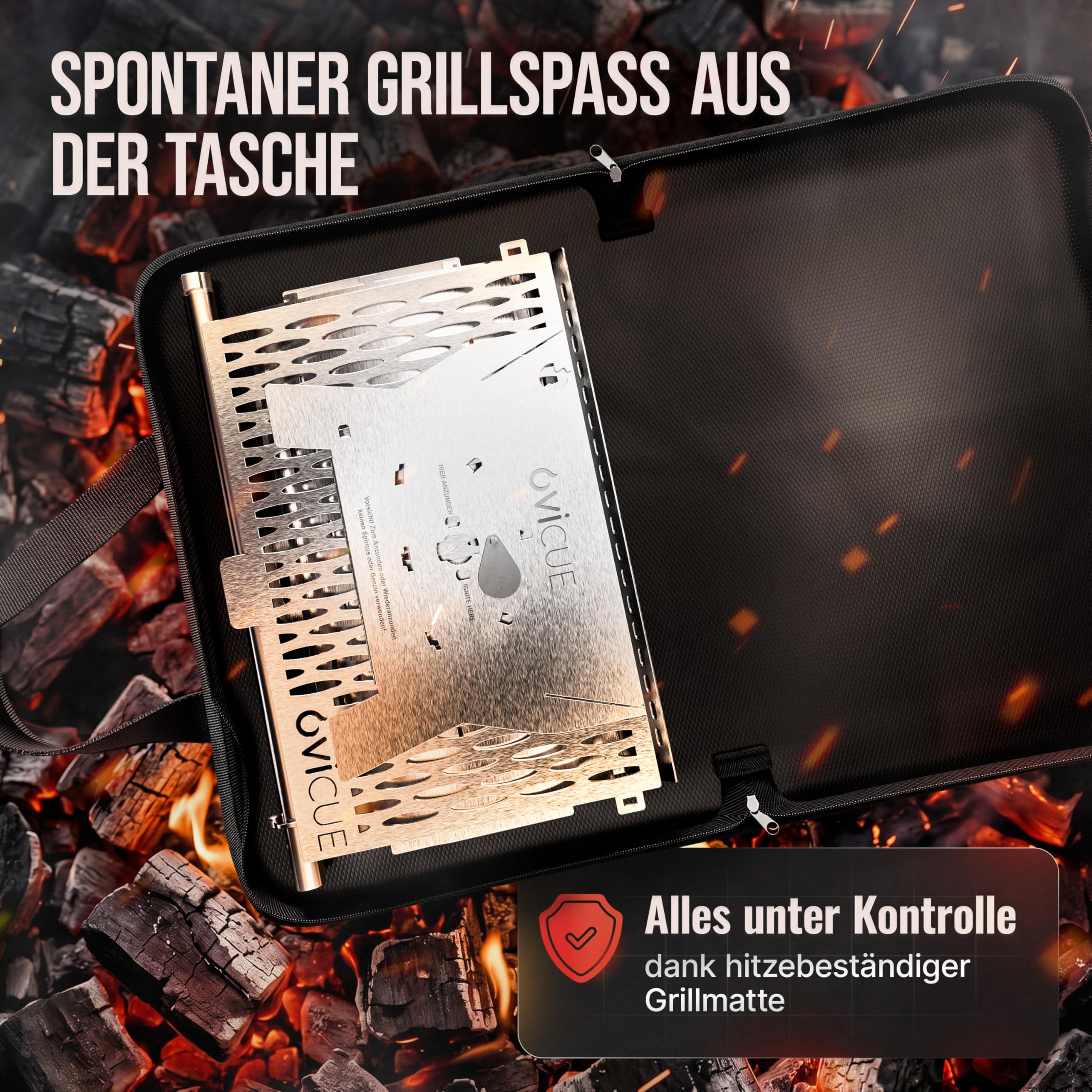 Grill | Mobiler Steck-Gasgrill – Tragbarer Edelstahlgrill mit Stecksystem – Gas- & Holzkohlebetrieb – Inkl. Tragetasche – Perfekt für Camping, Balkon, Garten & Outdoor - Camping Grill