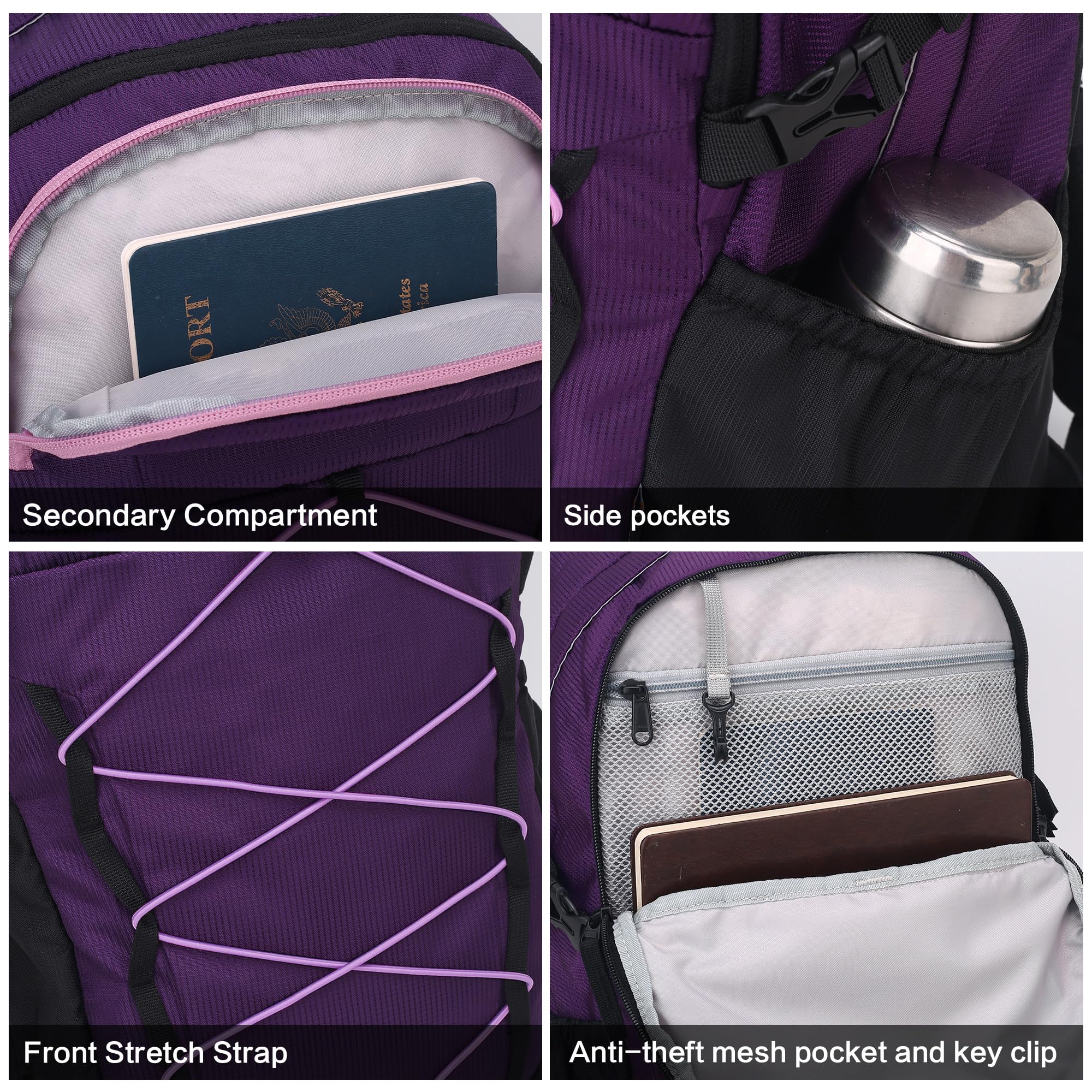 Mountaintop Sac à dos de trekking 25 l/30 l pour homme et femme avec housse de pluie pour la randonnée, 25 l - Violet, 25L, Pour l'extérieur