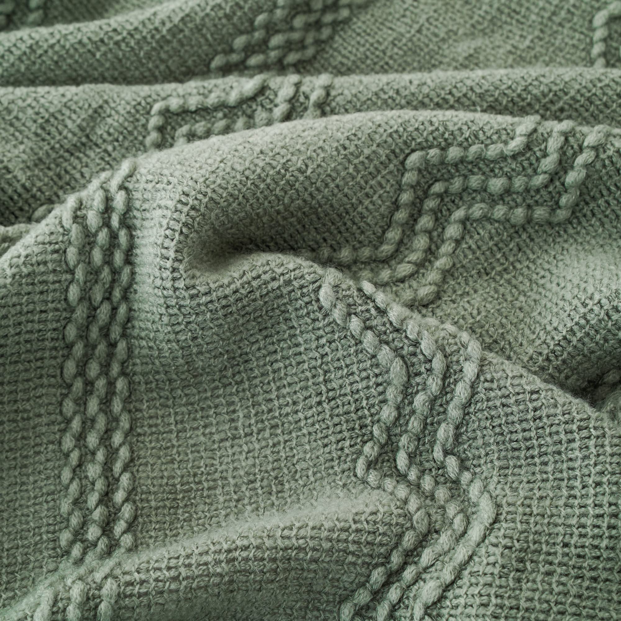 BATTILO HOME Sage Green Throw Blanket for Couch, Knit Sage Throw Blankets for Home Decor, Afghan Decorative Sage Blanket for Foot of Bed, 50"x60"
