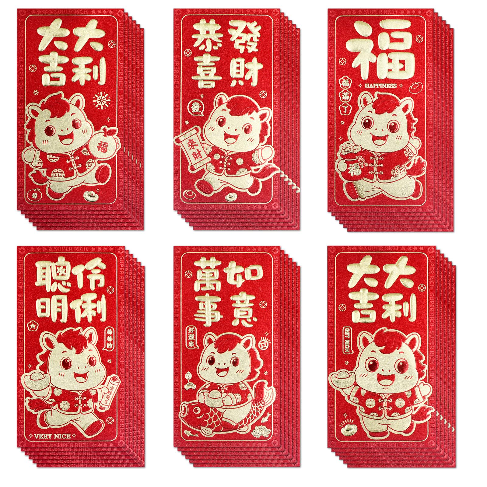 Chinese New Year Red Envelopes, 36 Pcs Lunar New Year Red Envelopes 2026 New Years Eve Party Supplies, Year of the Horse 2026 Red Envelope Chinese New