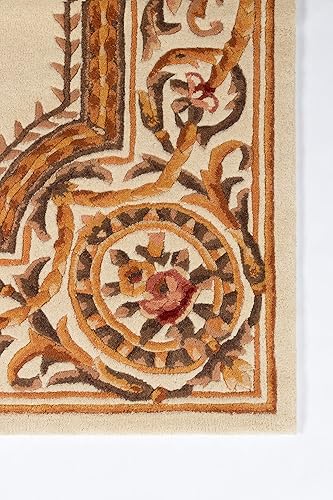 Miniatura 2 de Momeni Harmony India - Alfombra de lana con medallón copetudo a mano, 5 pies x 8 pies (HARM2HAI12IVY5080)