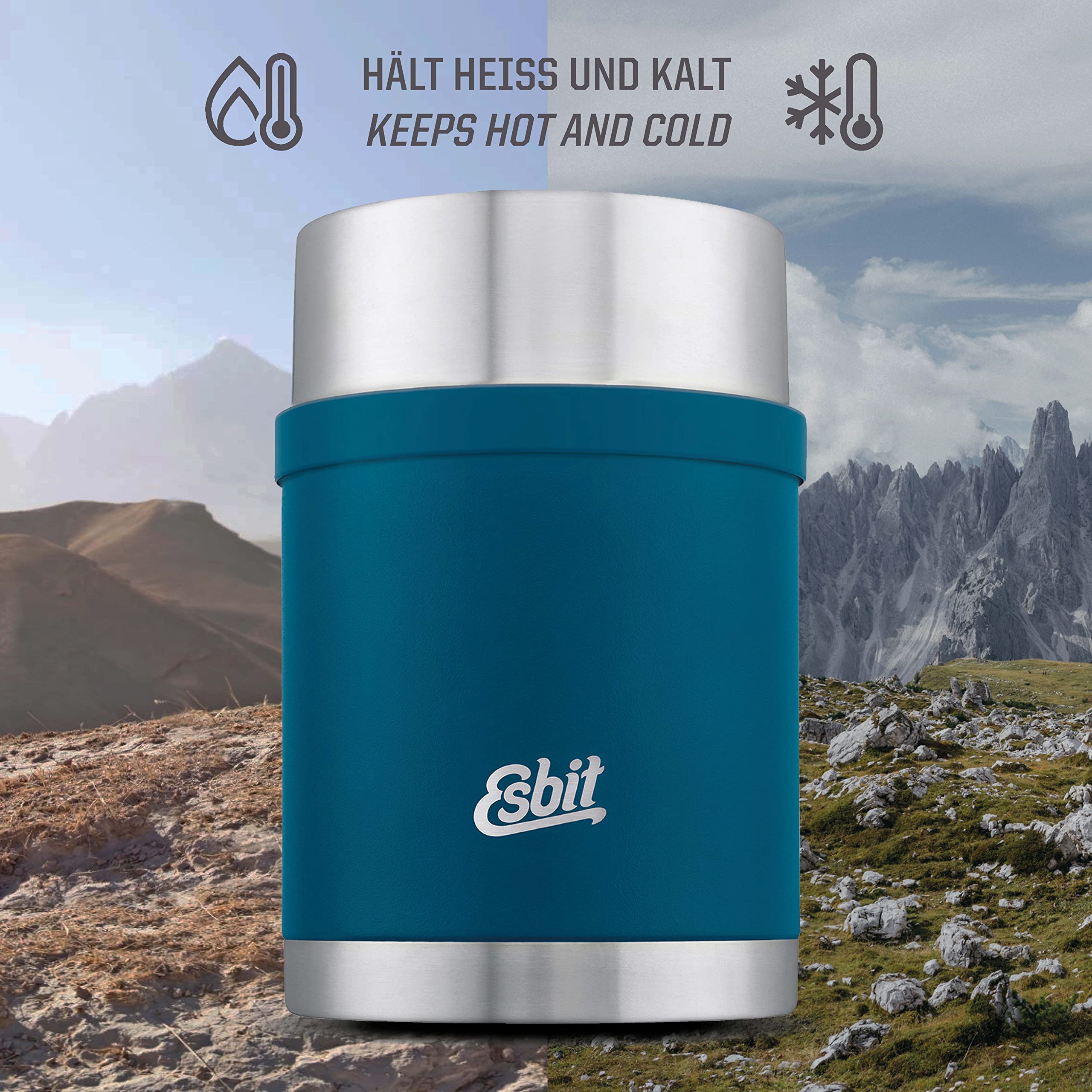 Esbit Majoris Thermocontainer voor eten, warmhoudcontainer, 800 ml, in Polar Blue, van roestvrij staal, voor warme en koude gerechten