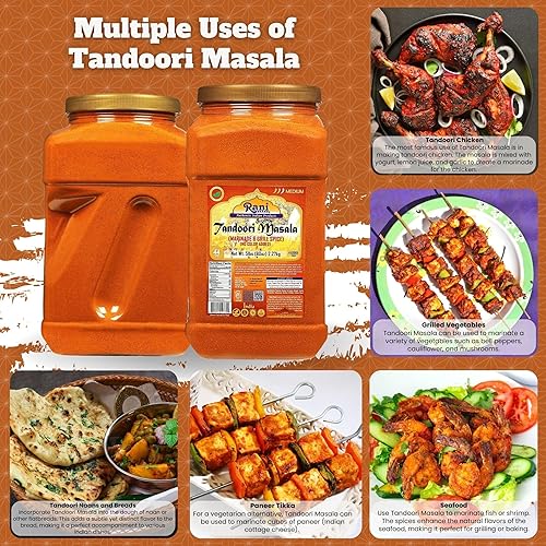 Miniatura 3 de Rani Tandoori Masala (natural, sin colores añadidos), mezcla india de 11 especias de 80 onzas (5 libras) tarro PET a granel de 5.0lbs, sin sal,