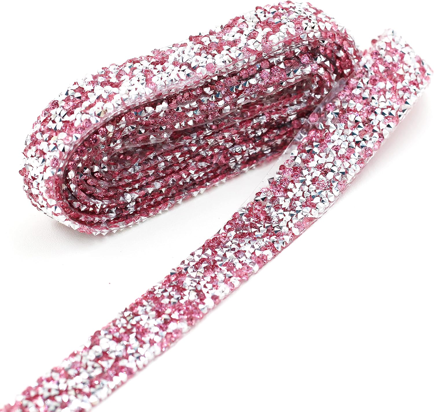 1Yard*2cm Rhinestone Trim Sparkling Crystal Rhinestone Hotfix Applique Bling Chain Banding Belt for DIY Wedding Dress Embellishment Phone Wall Car Computer Bag Decor (Pink)