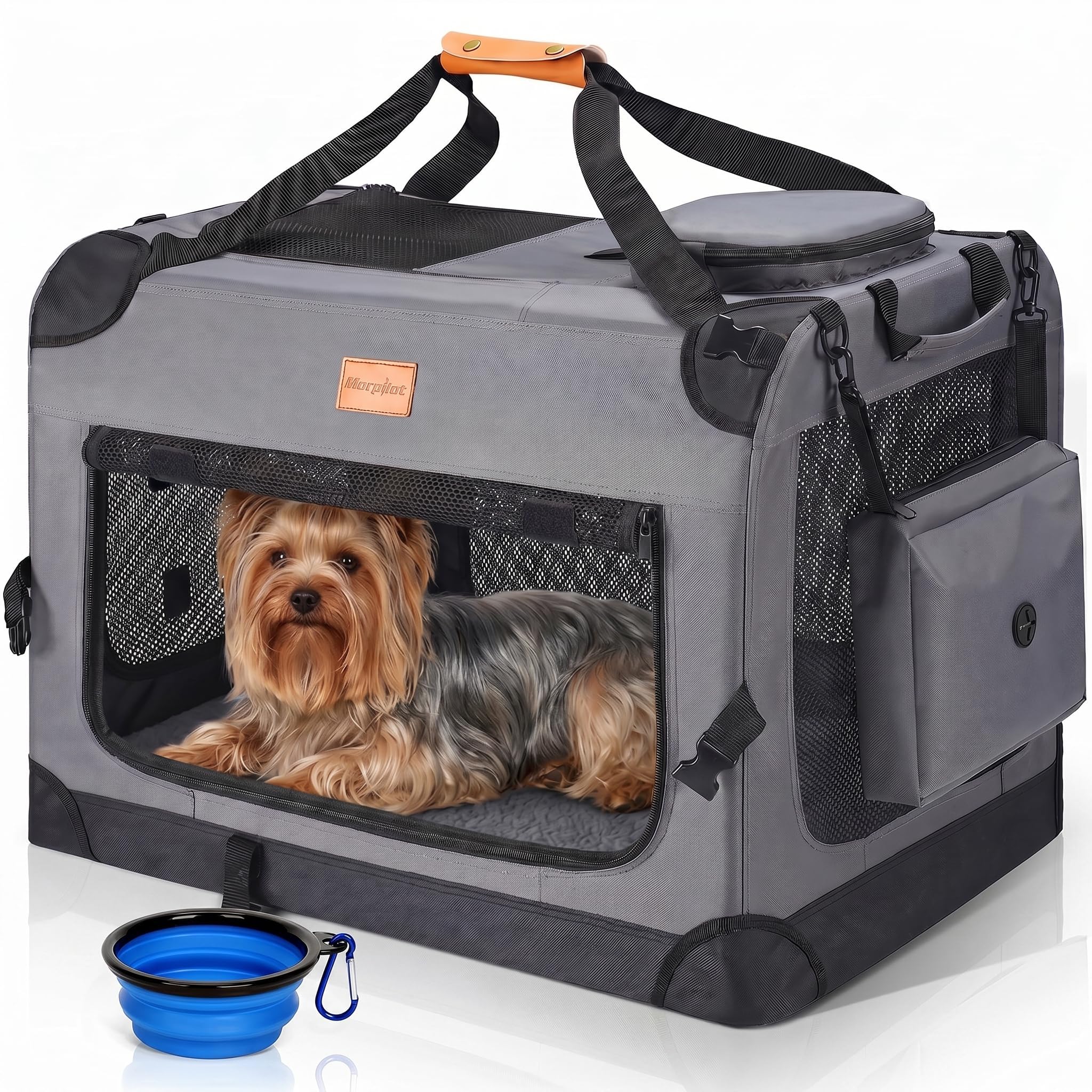 Morpilot Trasportino per gatti grandi e cuccioli fino a 12 kg, con cerniere di sicurezza, pieghevole, per il trasporto di gatti e cani, per andare al veterinario, 60x42x42cm, Grigio Fumo(M)