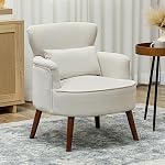 HOMCOM Accent Chair, Corduroy Upholstered Armchair with Solid Wood Legs and Lumbar Pillow, Living Room Chair with Thick Padded Seat, Orange