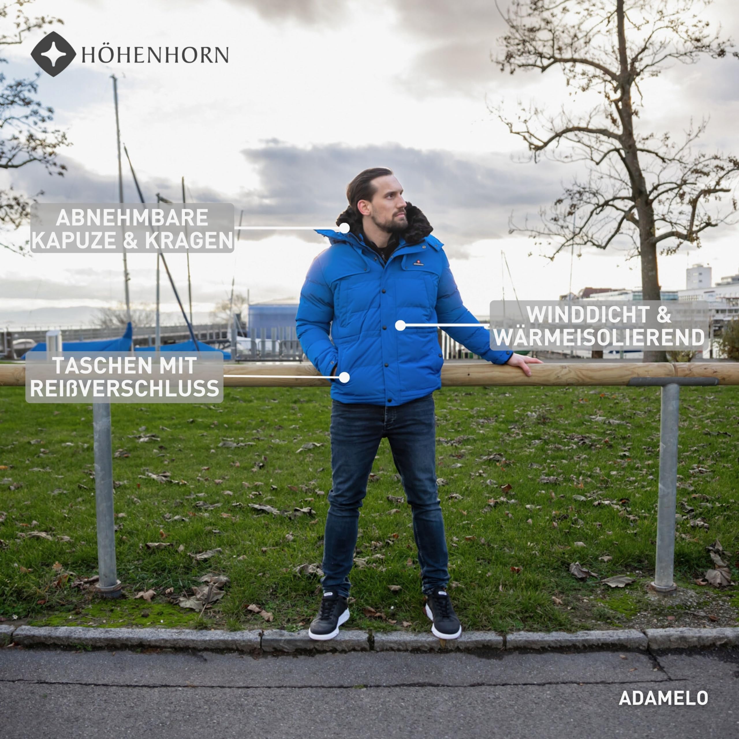 Höhenhorn Adamelo Herren Winter Jacke Quilted Steppjacke Gefüttert Winterjacke mit Abnehmbarem Kunstfellkragen