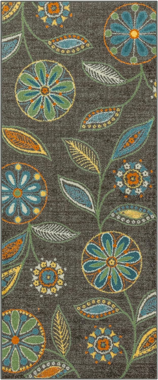 Maples Rugs Reggie Floral Runner Rug Non Skid Washable Hallway Entry Carpet [Made in USA], Multi, 2'6" x 6'