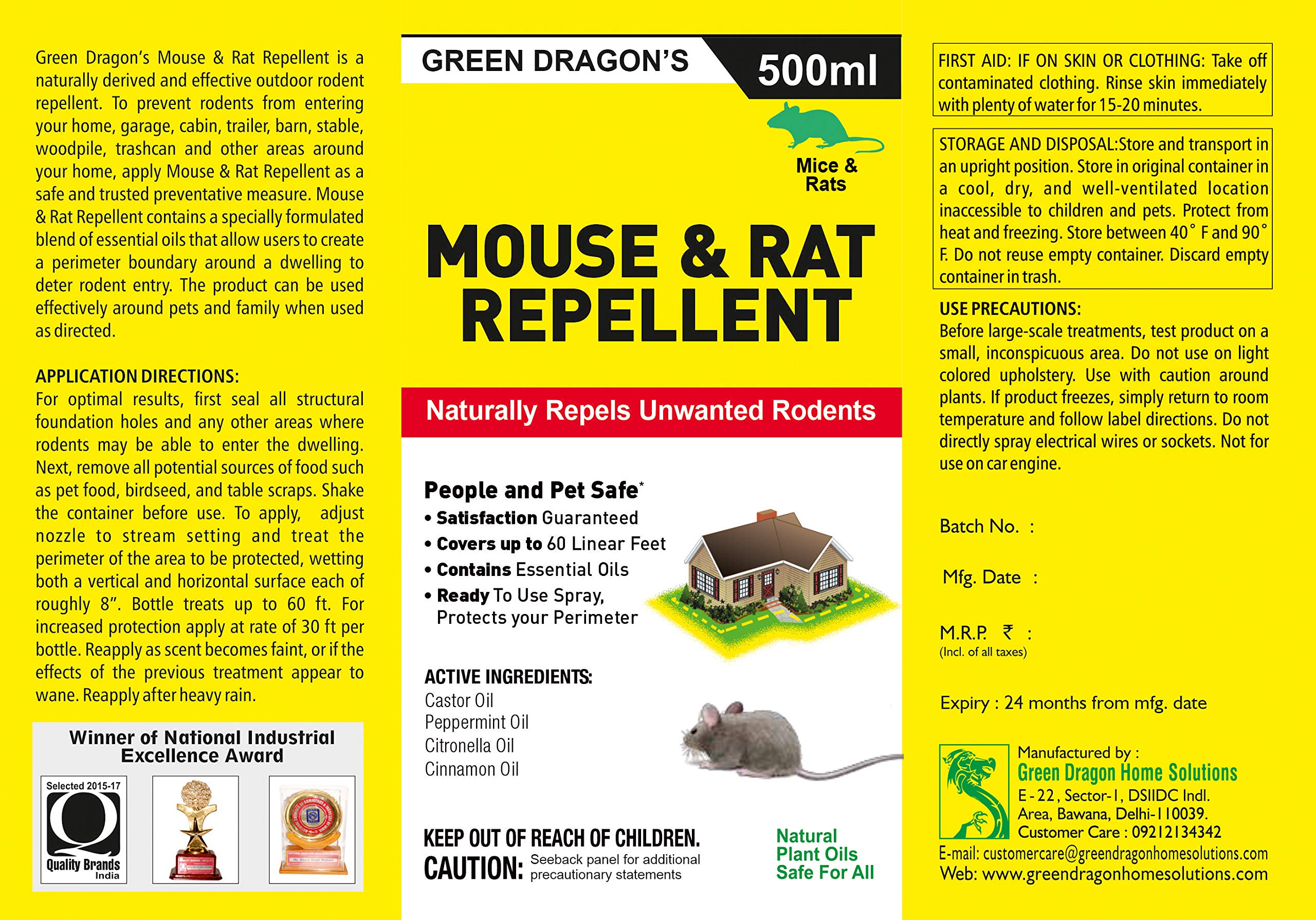 Green Dragon's Natural & Organic | Mouse and Rat Repellent 500ml | 0% Chemicals 100% Effective 1