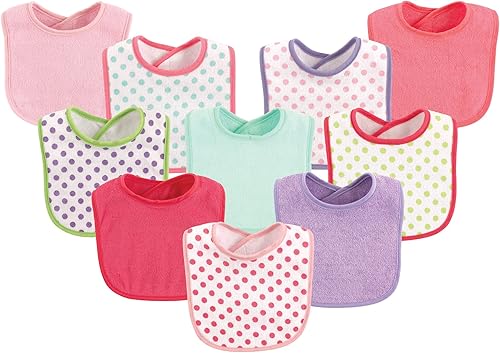 Luvable Friends Baberos de rizo de algodón unisex para bebé Punto chica,Niño Verde Sólido,Chica geométrica,Niña Sólido,Niña Menta Sólida,Azul,Azul