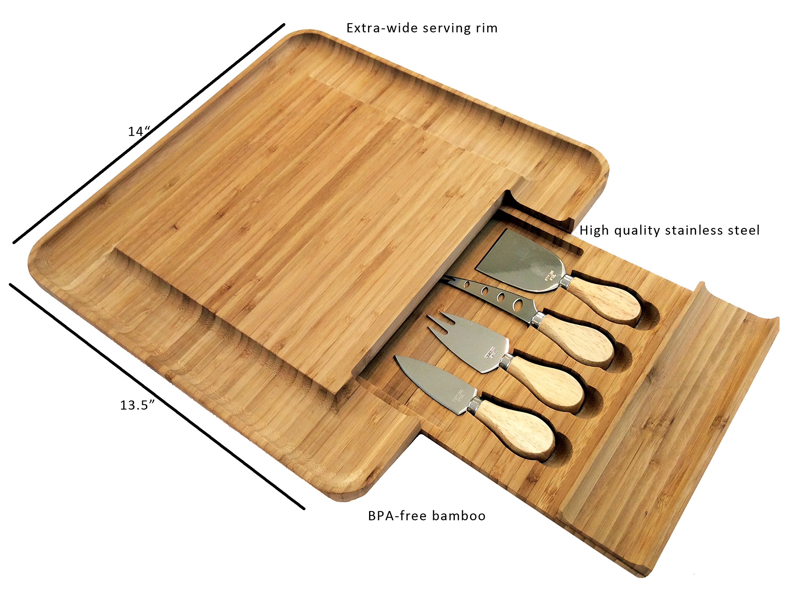 Picnic at Ascot Bamboo Cutting Board for Cheese & Charcuterie - includes 3 Ceramic Bowls, Cheese Knife & Cheese Markers - Patent Pending - Designed & Quality Checked in the USA