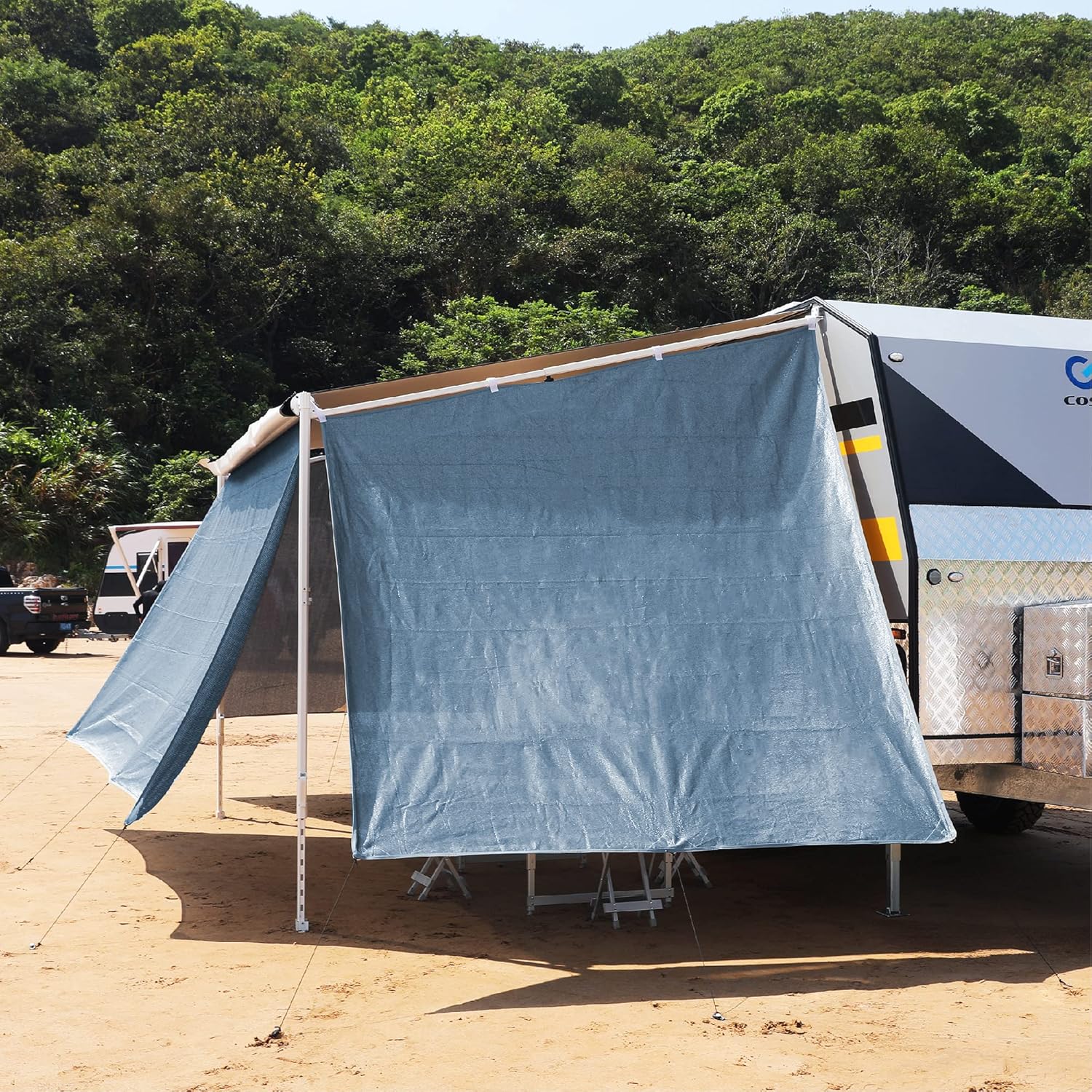 Awnlux RV Awning Sun Shade Left Blue Mesh Screen Sunshade Complete Kits