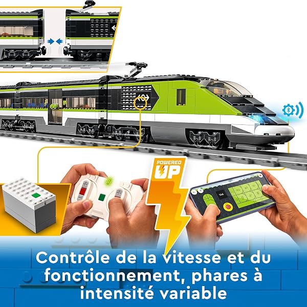 LEGO City Le Train de Voyageurs Express - Jouet Train Télécommandé avec Phares Fonctionnels, 2 Wagons, 24 Rails & 6 Minifigurines - Idée de Cadeau pour Garçon ou Fille dès 7 Ans 60337 - 3
