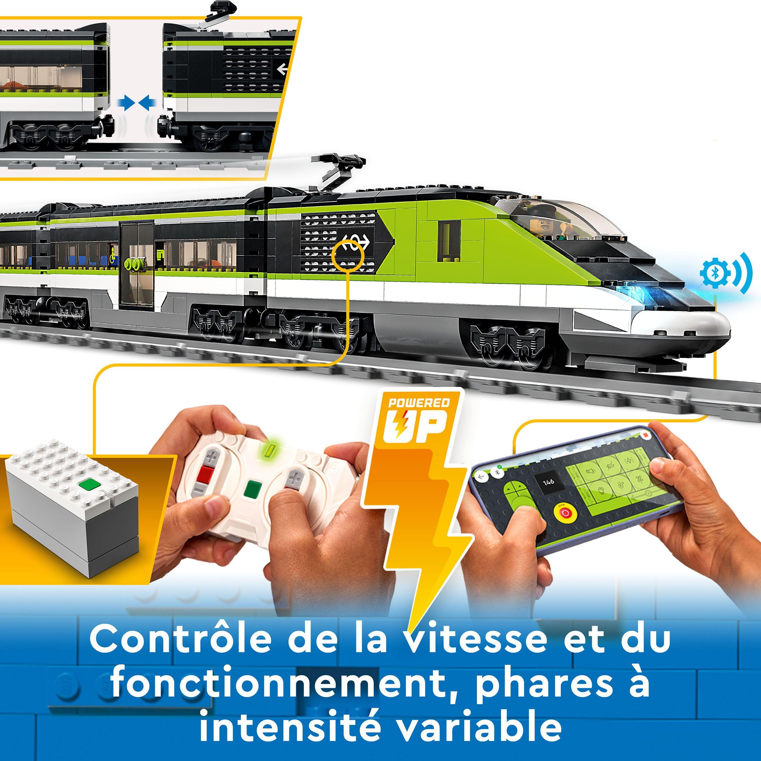 LEGO City Le Train de Voyageurs Express - Jouet Train Télécommandé avec Phares Fonctionnels, 2 Wagons, 24 Rails & 6 Minifigurines - Idée de Cadeau pour Garçon ou Fille dès 7 Ans 60337