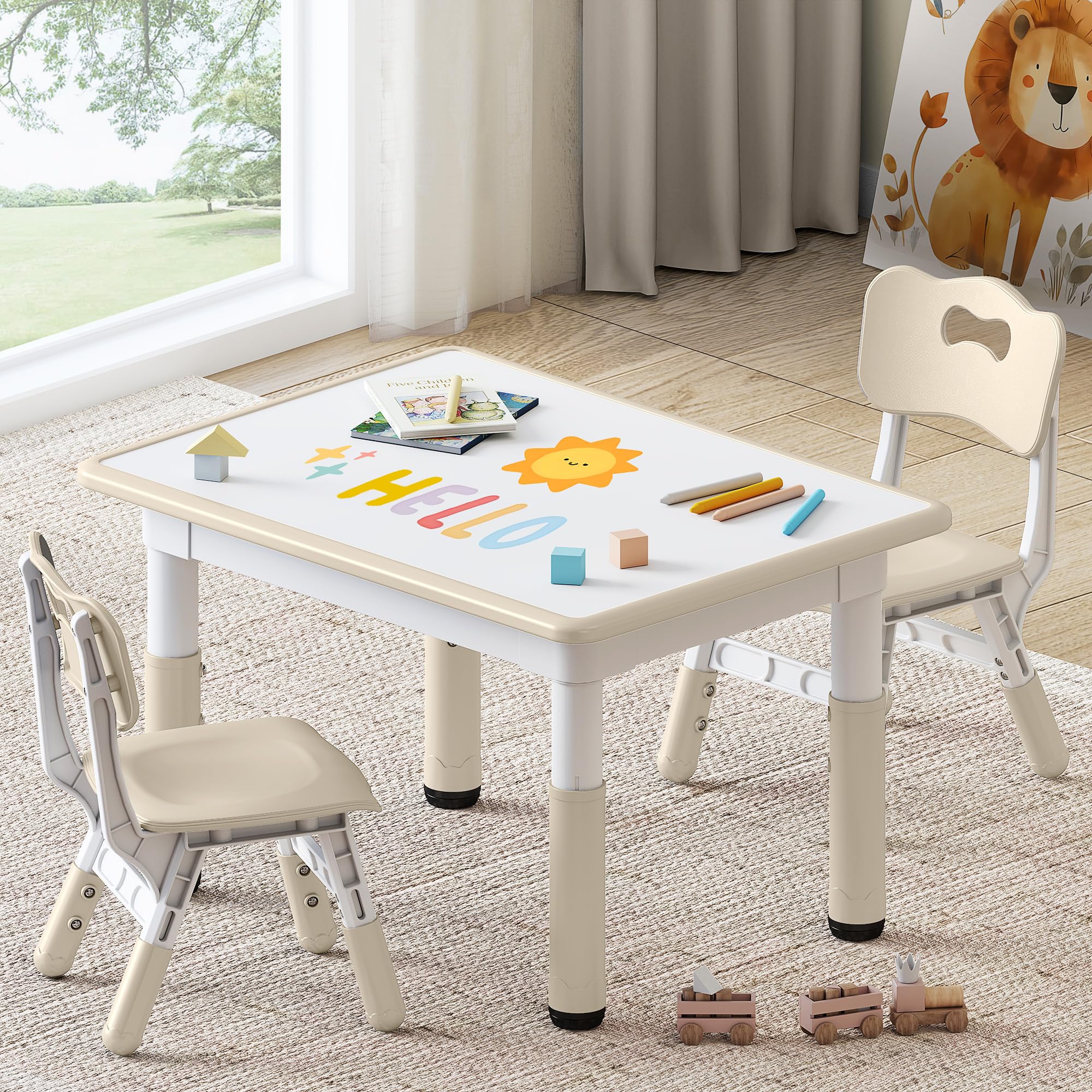 GITAWUSA Kids Study Table and Chairs Set, Height Adjustable Toddler Table and Chair Set for Kids Ages 3-8, 31.5" L x 23.6" W Graffiti Desktop Plastic