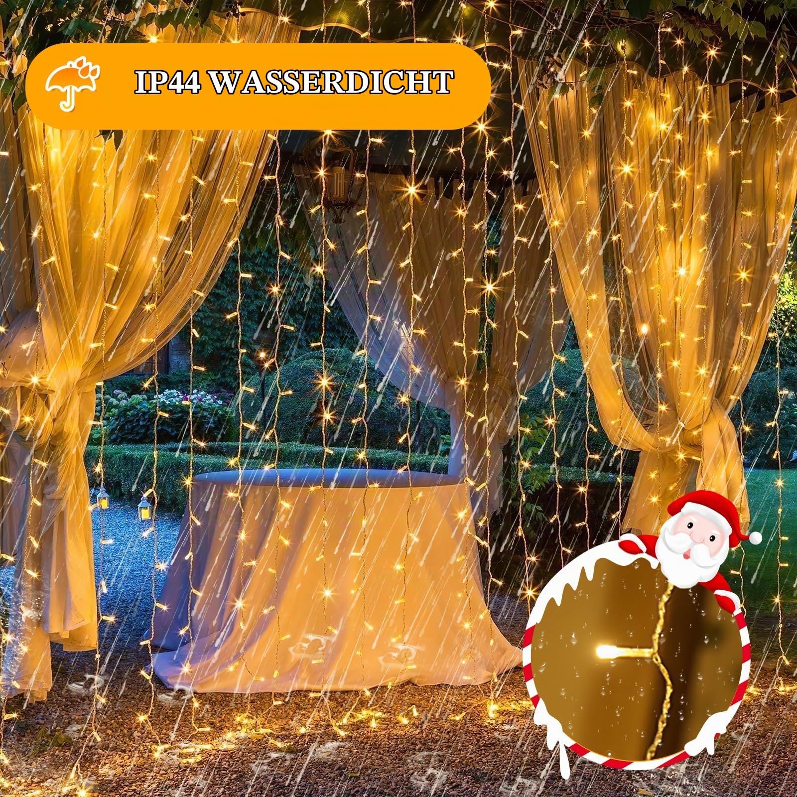 GlobaLink Lichtervorhang Warmweiß 6m x 3m, 600 LEDs mit Stecker | IP44 wasserdicht LED Lichtervorhang erweiterbar für Zimmer, Hochzeit, Fenster und Weihnachten, Innen- und Außengebrauch