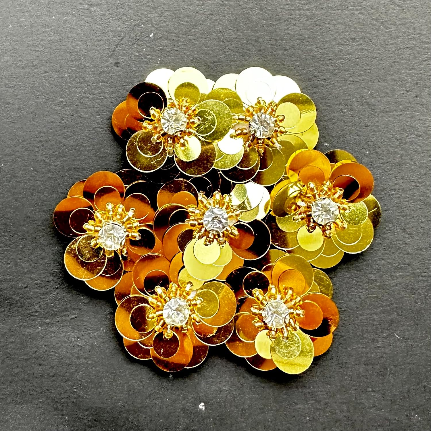 20 pcs Golden Sequin 1 1/4" Flowers Beading Applique, Crystal Beaded Mix Flower Applique sew on Cloth Patch DIY Garment Accessory Cloth Headband Decor