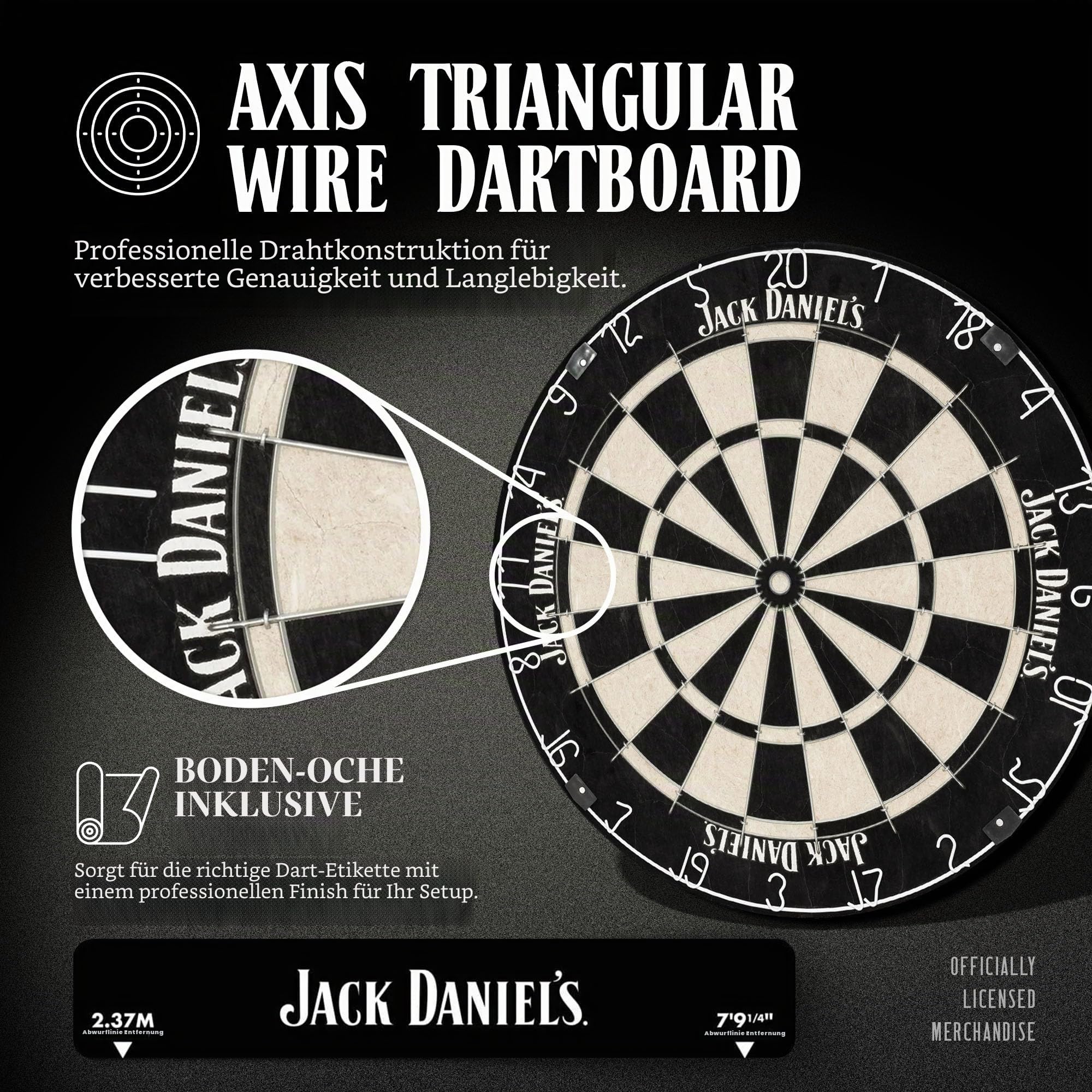 Offiziell lizenziertes Jack Daniel's bedruckte Dartpfeile in Schwarz inklusive Dartscheibe | JD Logo (CAB512), L