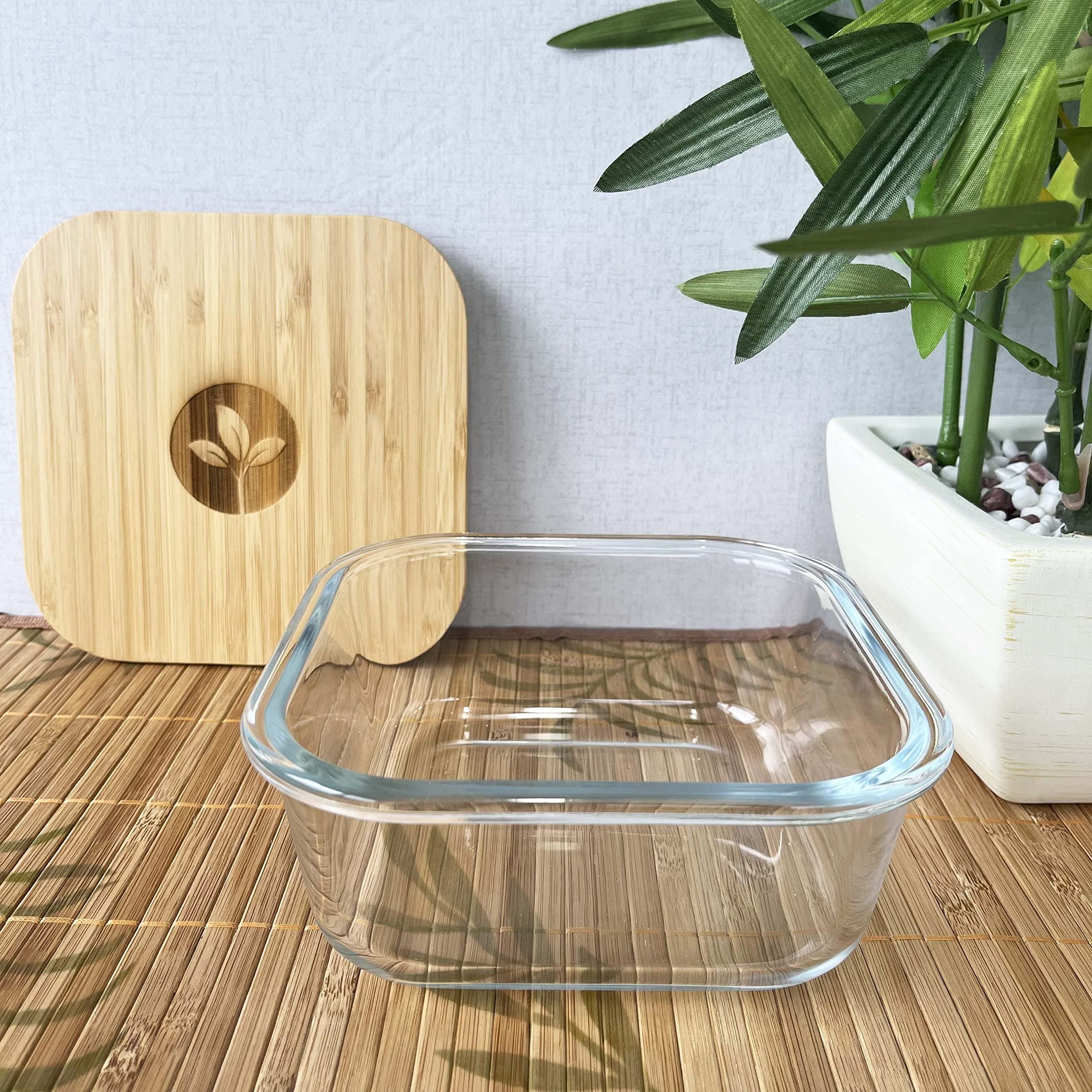 Set di 3 contenitori per alimenti quadrati in vetro con coperchio