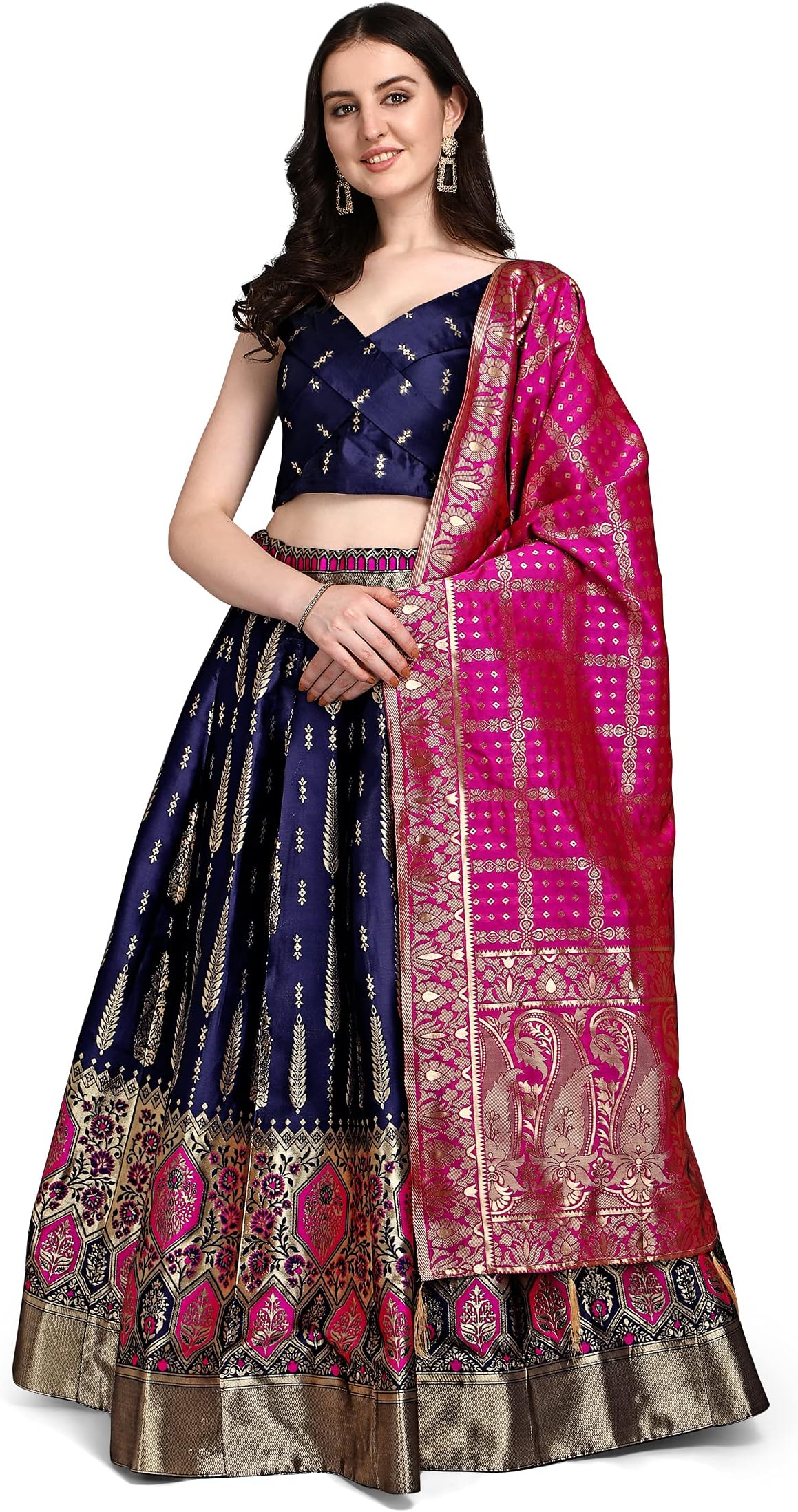 Women's Jacquard Half Stitched Lehenga Choli