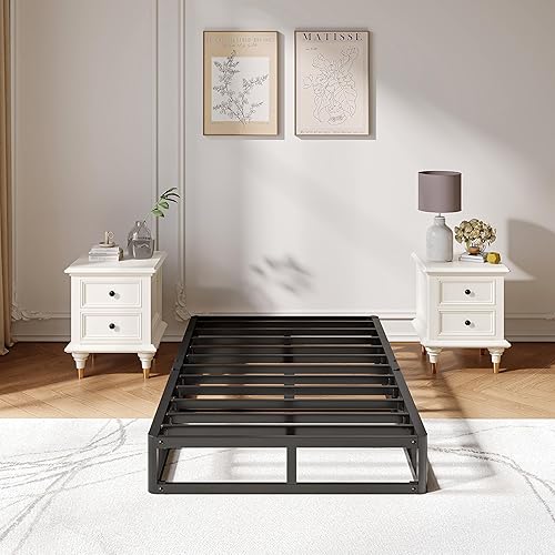 Miniatura 3 de Base de cama individual de 5 pulgadas, capacidad de 1500 libras, base de cama de metal tamaño individual, base de colchón de perfil bajo con funda 5