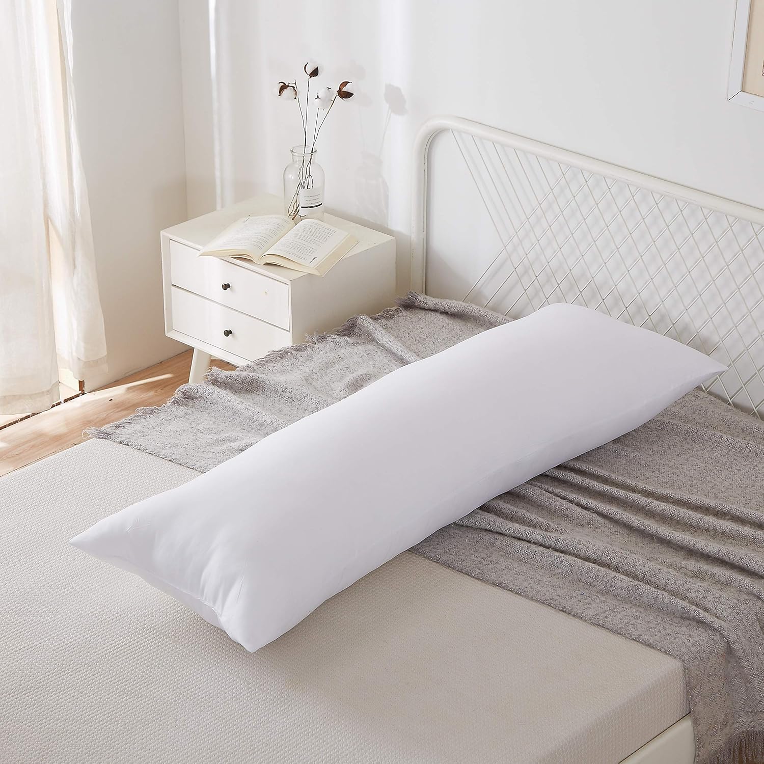 Acanva Fluffy Bed Sleeping Side Sleeper Body Pillow Insert Extra-Long 20 x 72 White