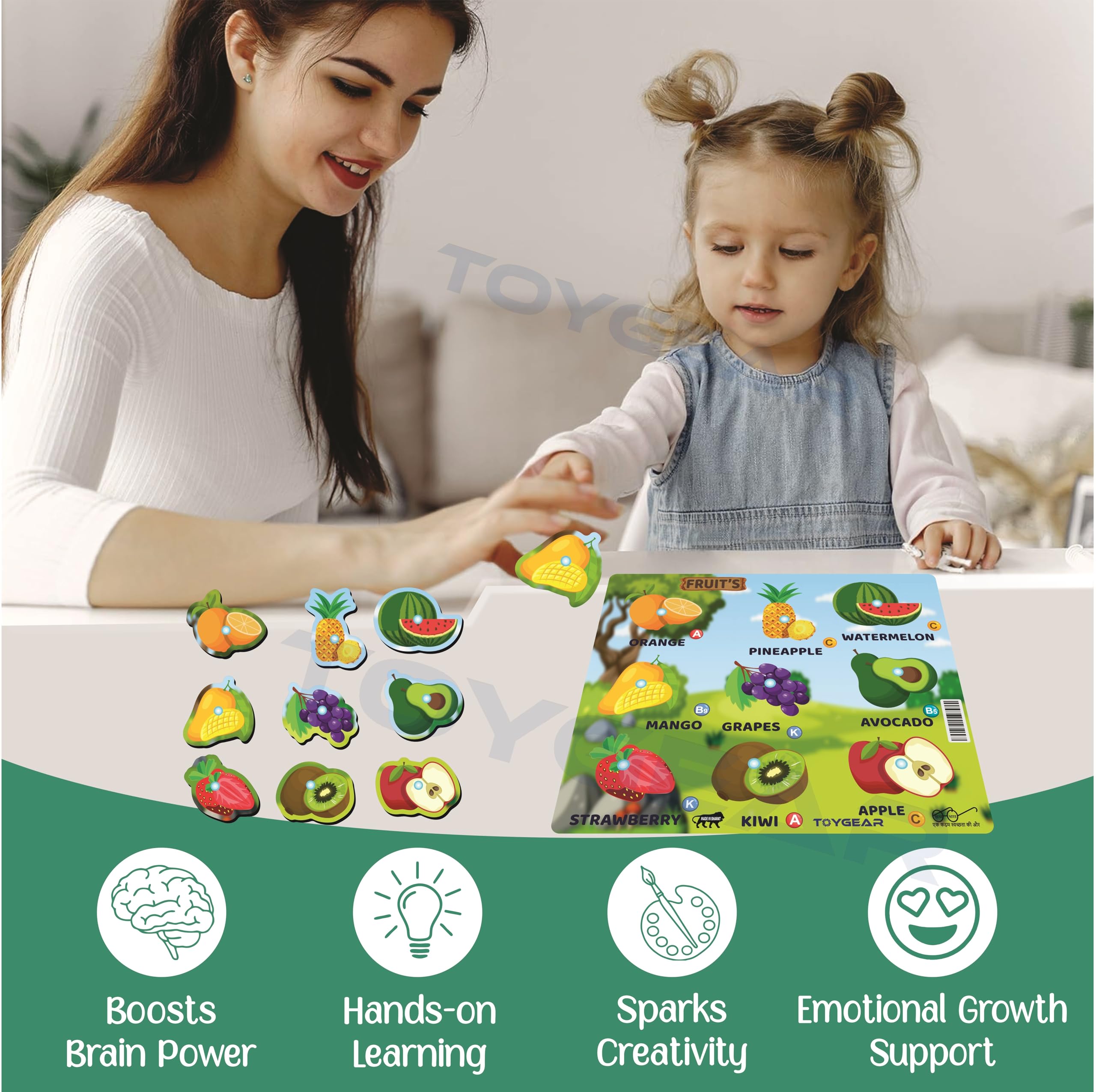Nizomi Wooden PUP Fruit Puzzle Figure Toys Set for 3+ Years Kids - Eco-Friendly, Non-Toxic, Montessori-Inspired Educational Toys for Toddlers Set Best Learning Library Kit 1