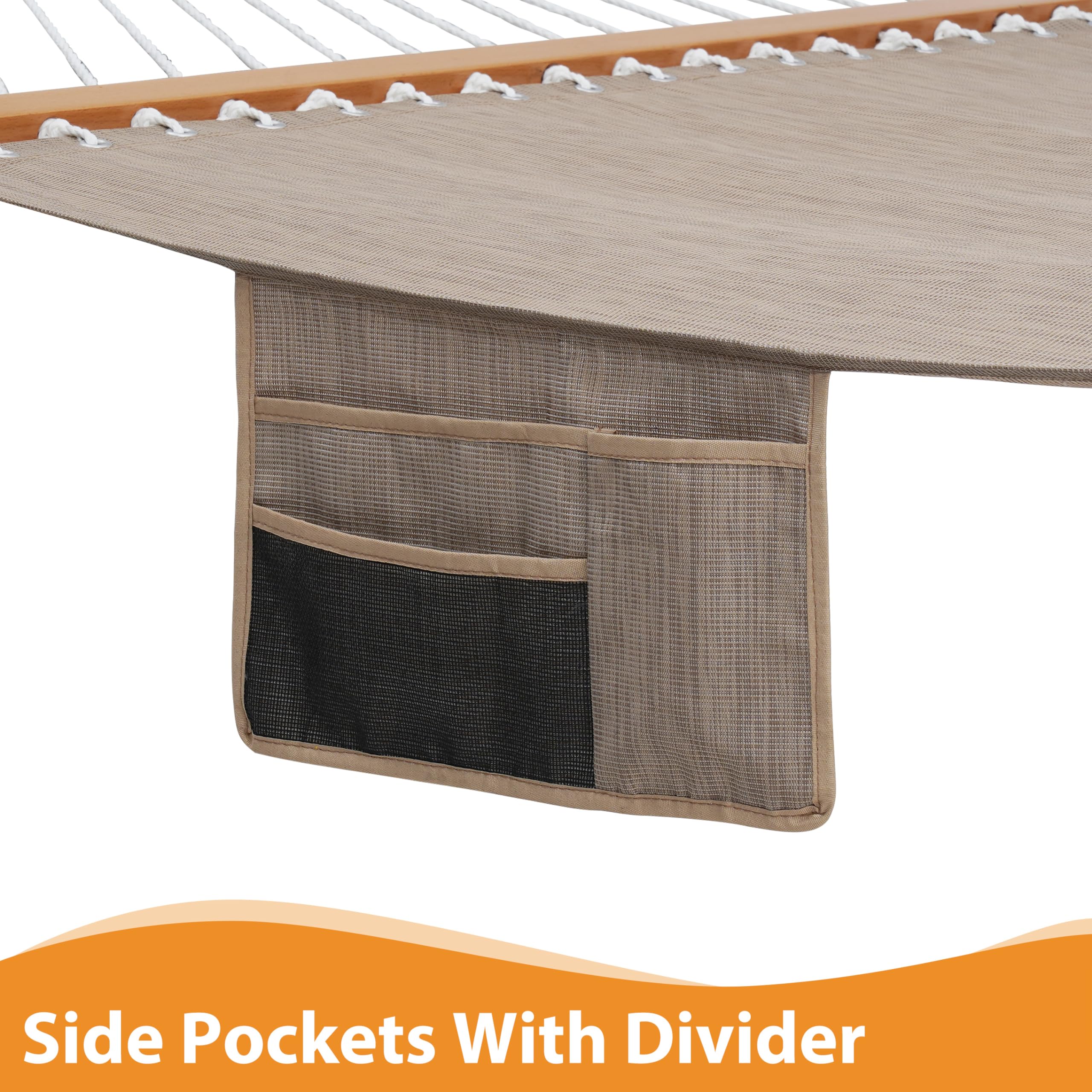 Lazy Daze Hammocks 12 FT Quick Dry Hammock Olefin Blend Textliene Hammock with Spreader Bar 2 Person Hammock with Chains Outdoor Outside Poolside Backyard Beach 450 lbs Capacity, Khaki