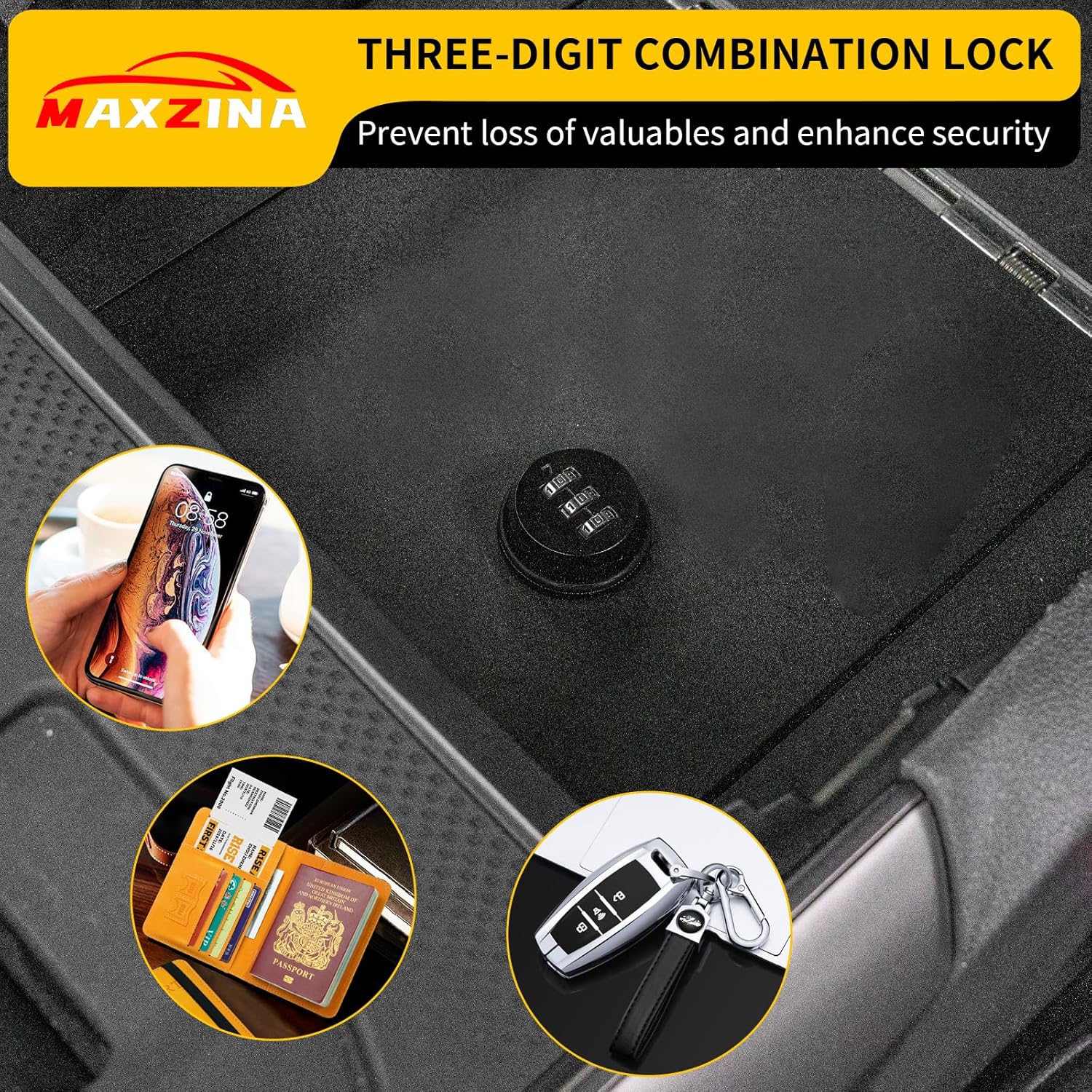 Center Console Safe Lock Box Compatible with 2021-2025 Ford F150 Armrest Security Organizer Center Console Safe Vault Lockbox with 3 Digit Combo Password for 2024 F-150 Accessories