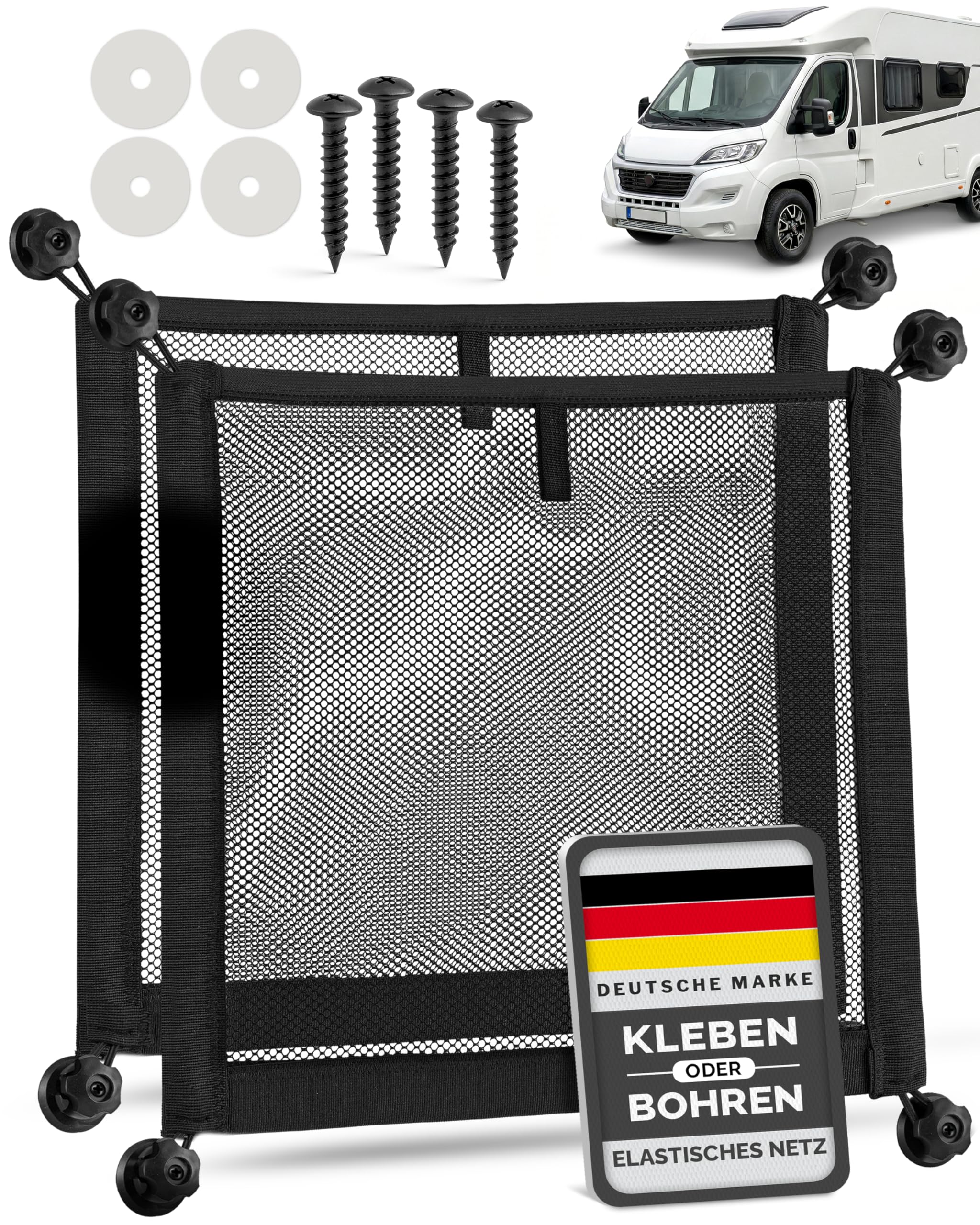 Vicera Aufbewahrungsnetz Wohnmobil • Ablagenetz Camper, Gepäcknetz, Netz Auto Aufbewahrung • Organizer für Busse, Boote, Haushalt 2er Set Schwarz