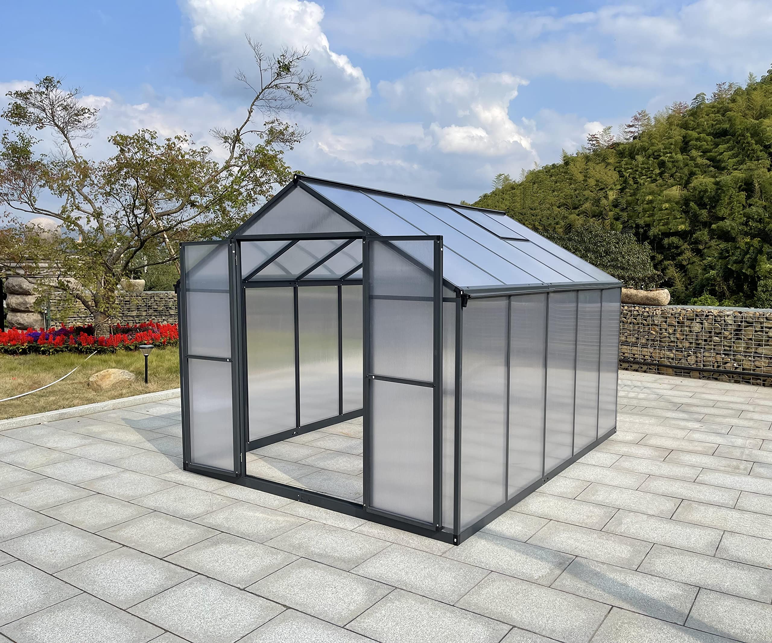 Aluminium Gewächshaus für den Garten 7,33m² inklusive 238 x 301cm Fundament Doppeltür vielseitig nutzbar als Treibhaus,Frühbeet Aufzucht,Tomatenhaus und Pflanzenhaus