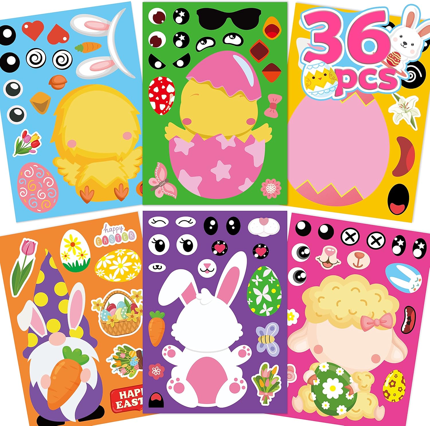 Joy Bang Easter Stickers for Kids Easter Party Games Make A Face Stickers 36PCS