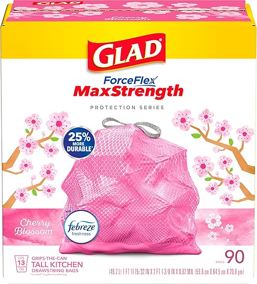 GLAD ForceFlexPlus Tall Kitchen Drawstring Trash Bags, 13