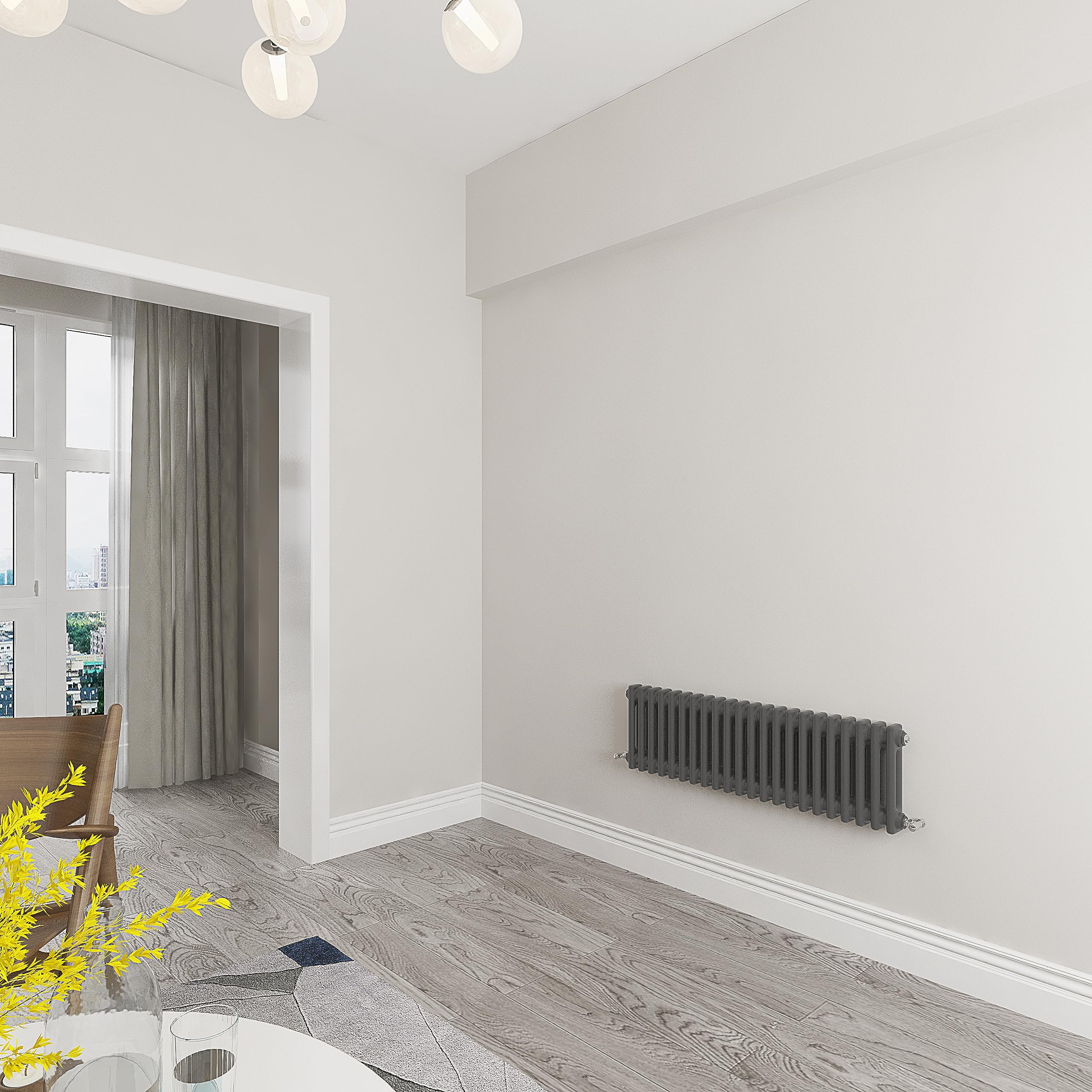 Skybathroom | 300x1010mm Horizontal Anthracite Cast Iron Double Column Traditional Central Heating Radiator