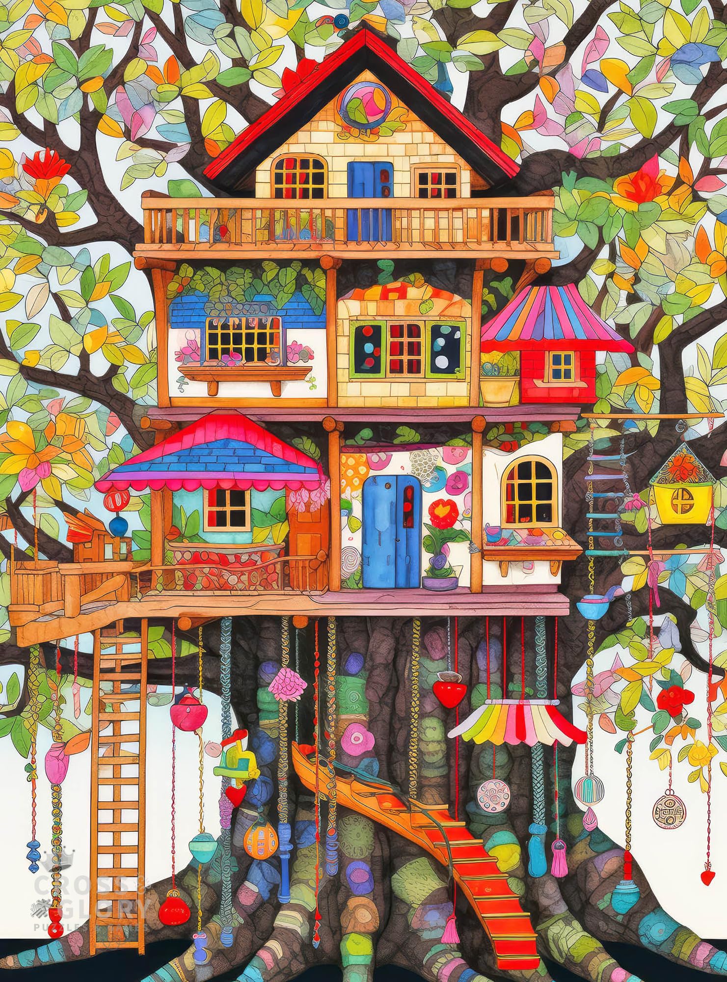 Jigsaw Puzzles for Adults | Fantastical Treehouse Escape | Whimsical Art | Whimsical 1000 Piece Puzzle for Adults | Vibrant Treehouse Puzzle | Satin Finish | 20x27 Inches