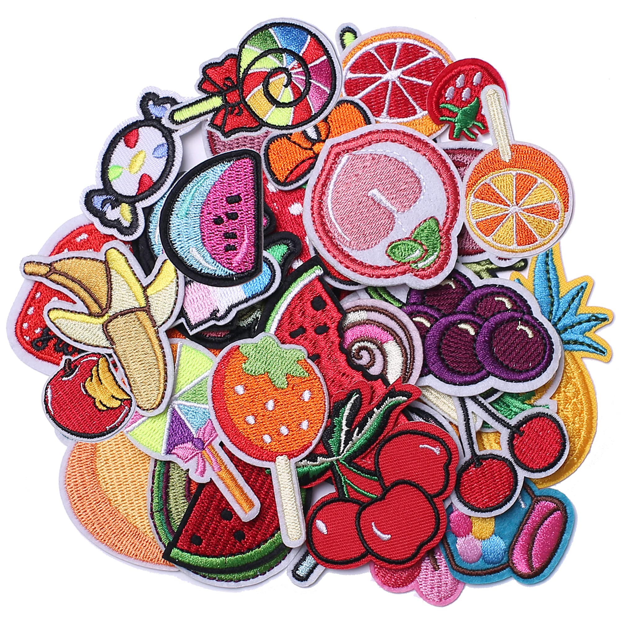 TACVEL 40Pcs Fruit Iron on Patches for Kids Clothing, Fruit Theme Embroidered DIY Sew on Patches for Jackets, Backpacks, Caps, Jeans to Decorate Clothes