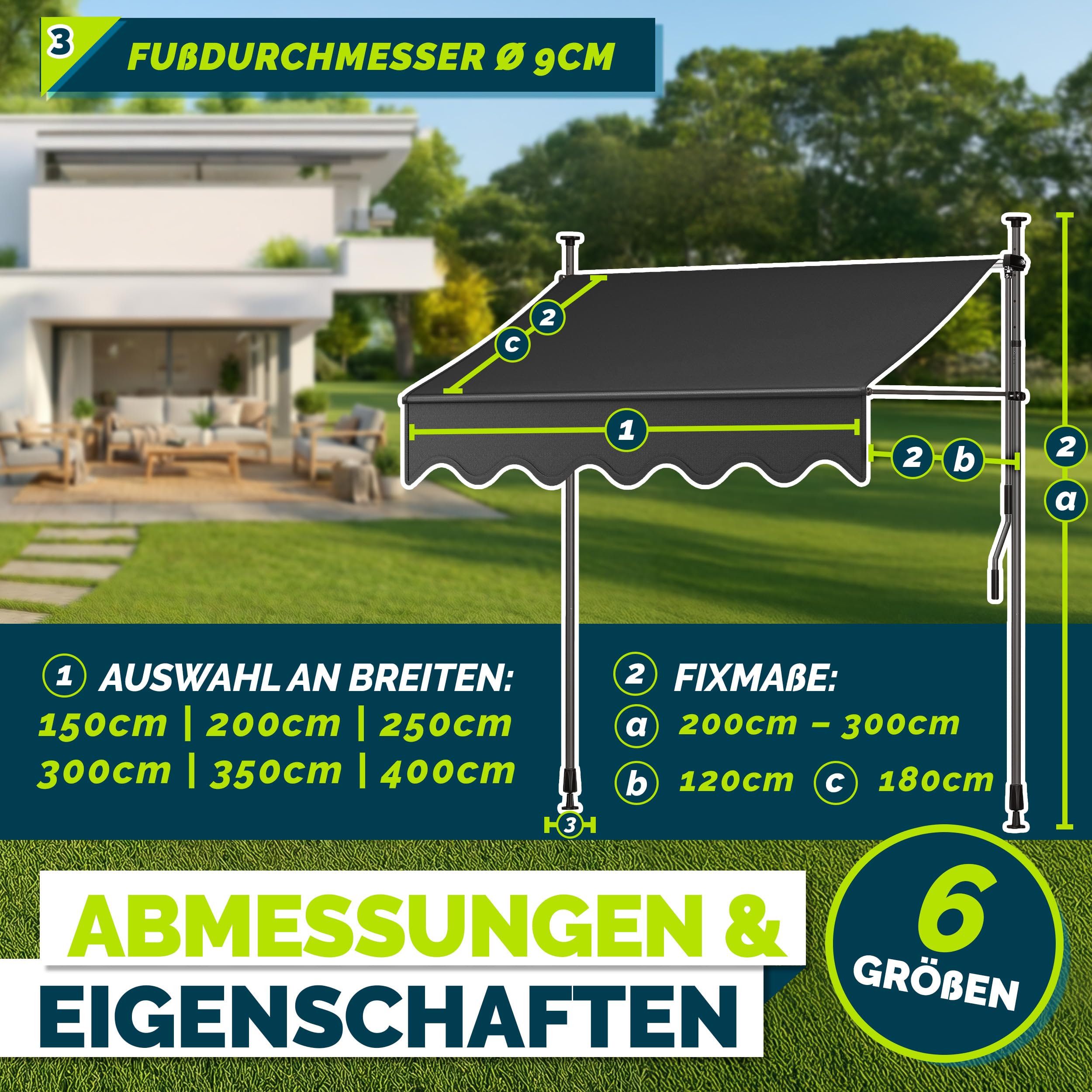 tillvex Klemmmarkise mit Handkurbel Balkon | Balkonmarkise ohne Bohren | Markise UV-beständig & h... Ansicht 6