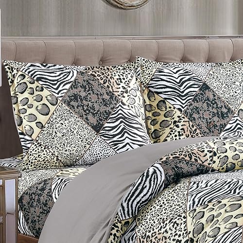 Miniatura 10 de WPM - Edredón de 2 piezas con estampado de animales y funda de almohada, ropa de cama de tamaño individual, diseño de leopardo, cebra, jirafa,