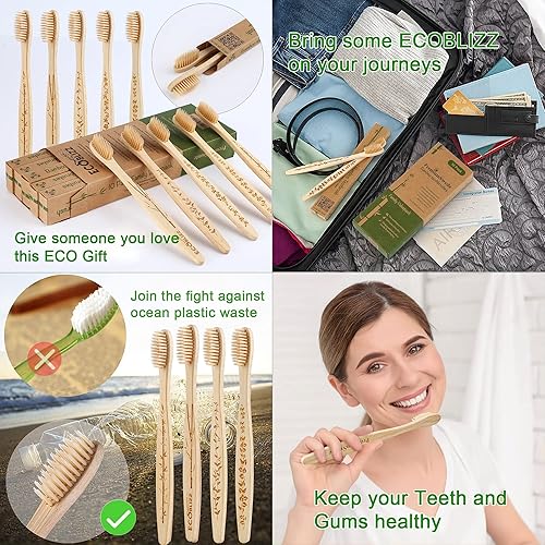 Miniatura 3 de Cepillos de dientes de bambú  Cepillos de dientes biodegradables ecológicos suaves para adultos y niños  Cepillos de dientes de madera natural con
