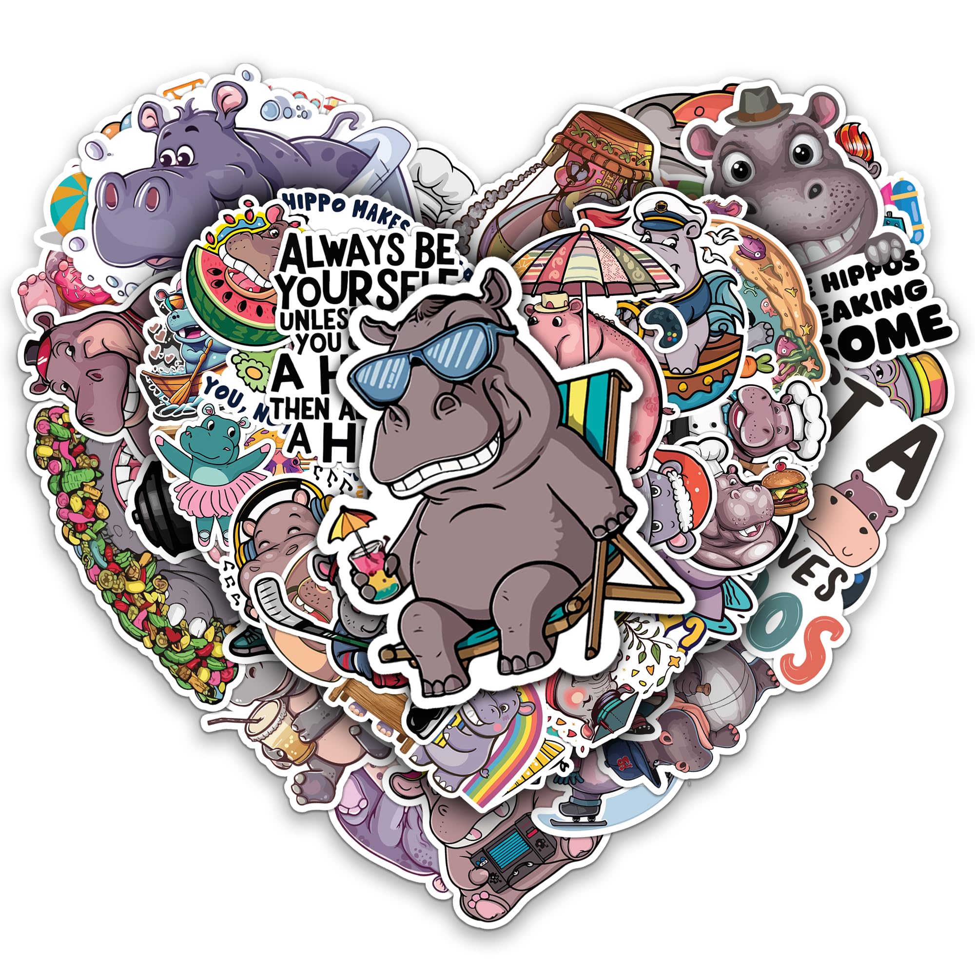 MONIZY Hippo Stickers 50 Pieces Vinyl Waterproof Decal for Laptop Water Bottle Phone Car Window Bike Motorcycle Stakeboard Scrapbook Hippos Sticker