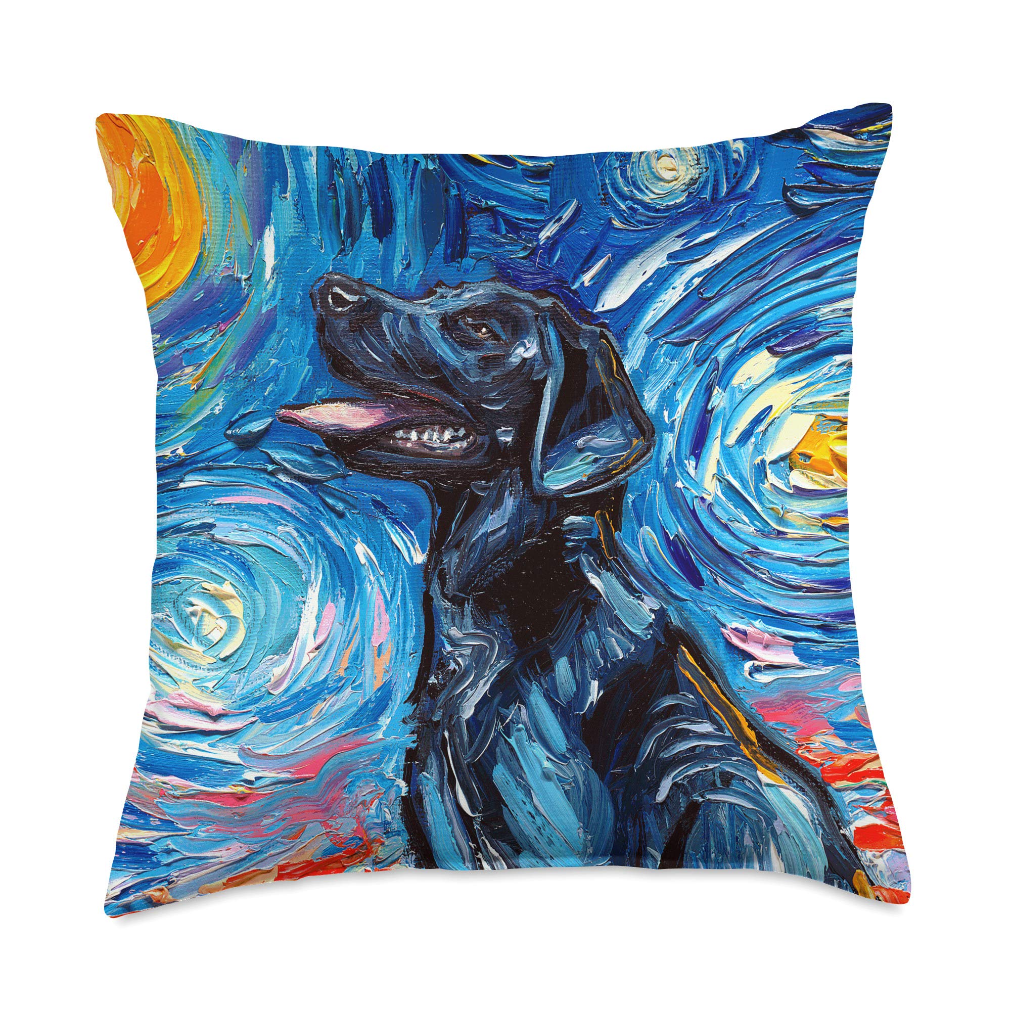 Sagittarius GalleryBlack Labrador Starry Night Dog Art by Aja Throw Pillow, 18x18, Multicolor